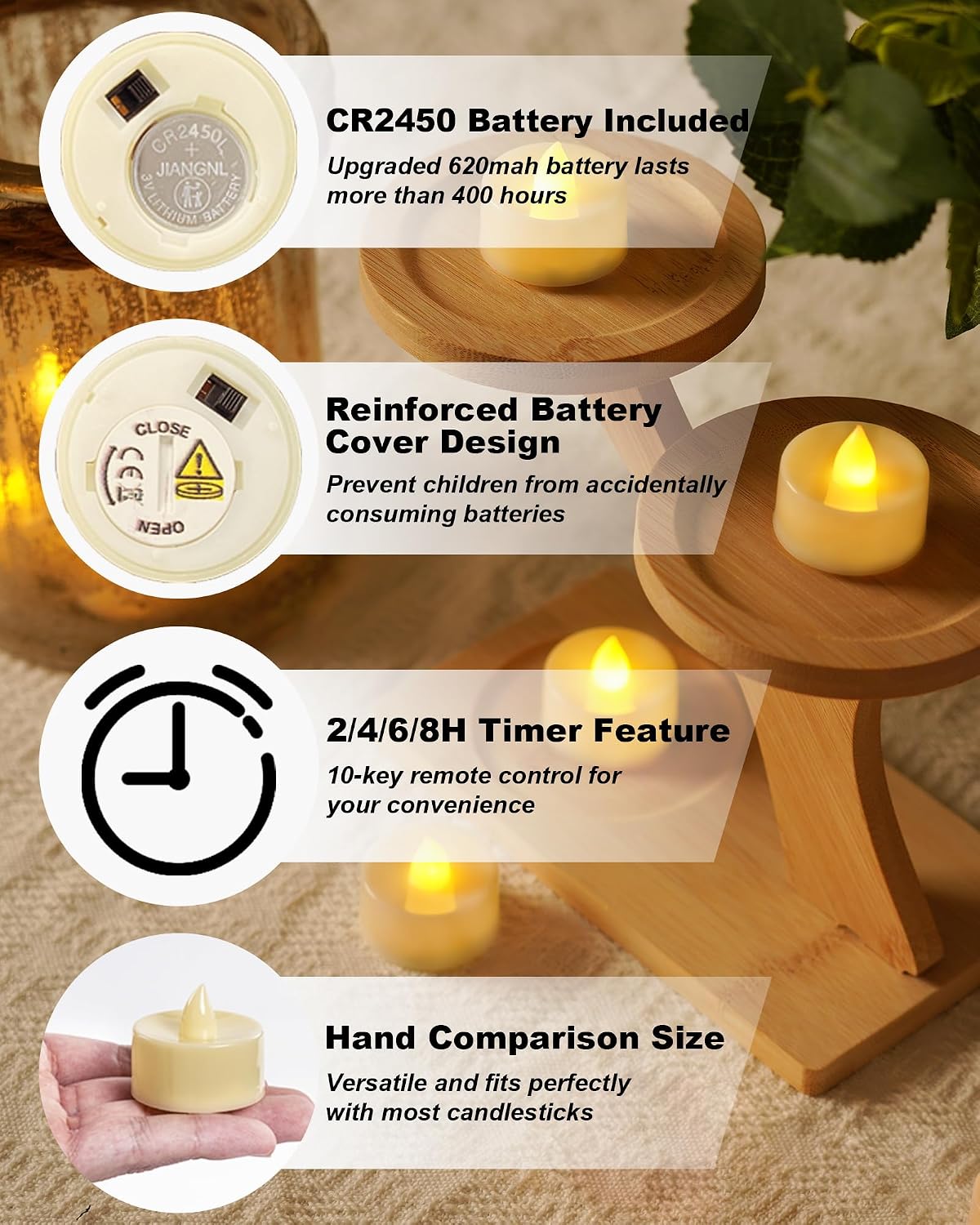 BEICHI 24Pcs Flameless LED Tea Lights with Remote & Timer,Ivory Base,400Hrs | Flickering TeaLights Candles Battery