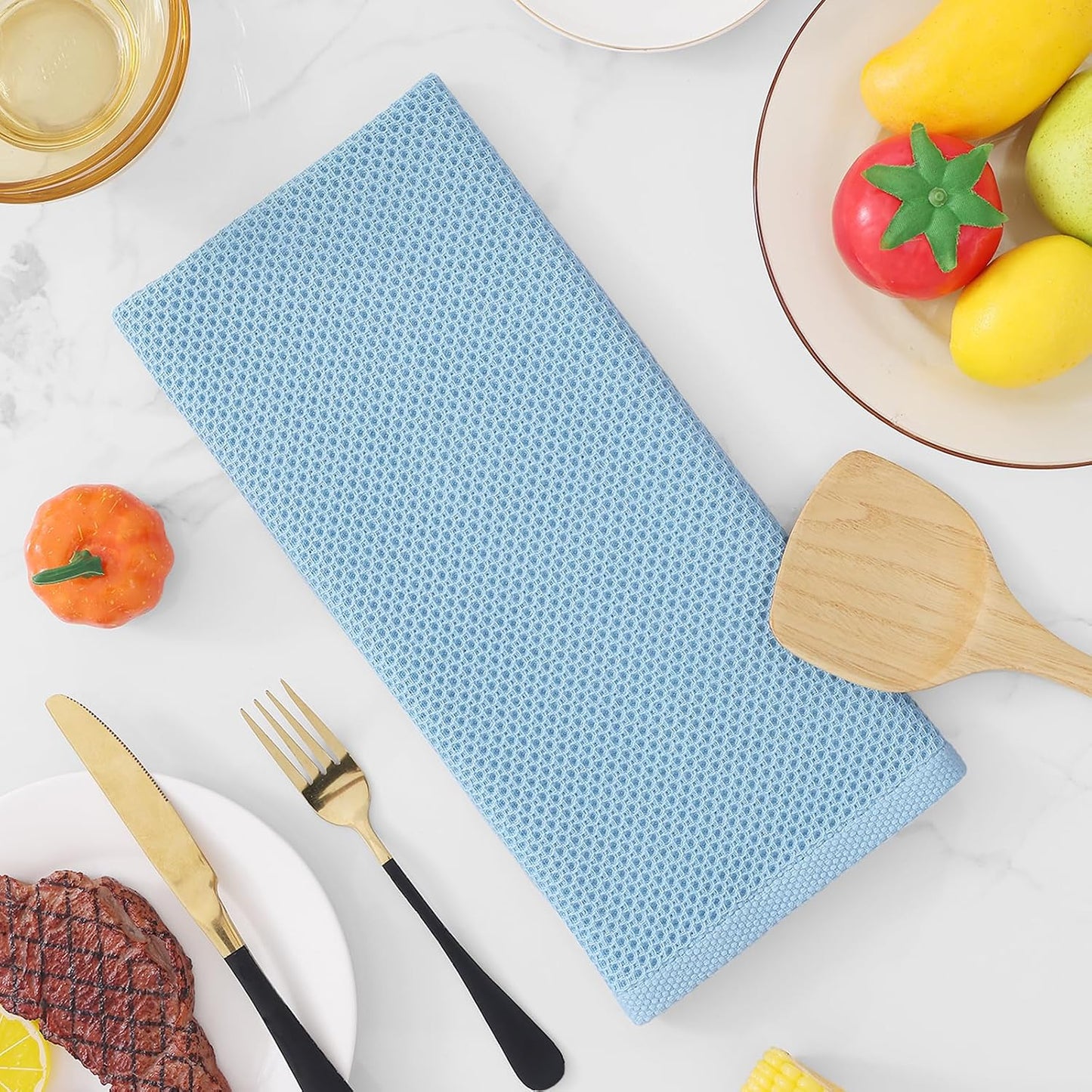 Homaxy 100% Cotton Waffle Weave Kitchen Dish Towels 6-Pack, Sky Blue | 13 x 28 Inches, Ultra Soft Absorbent Dish