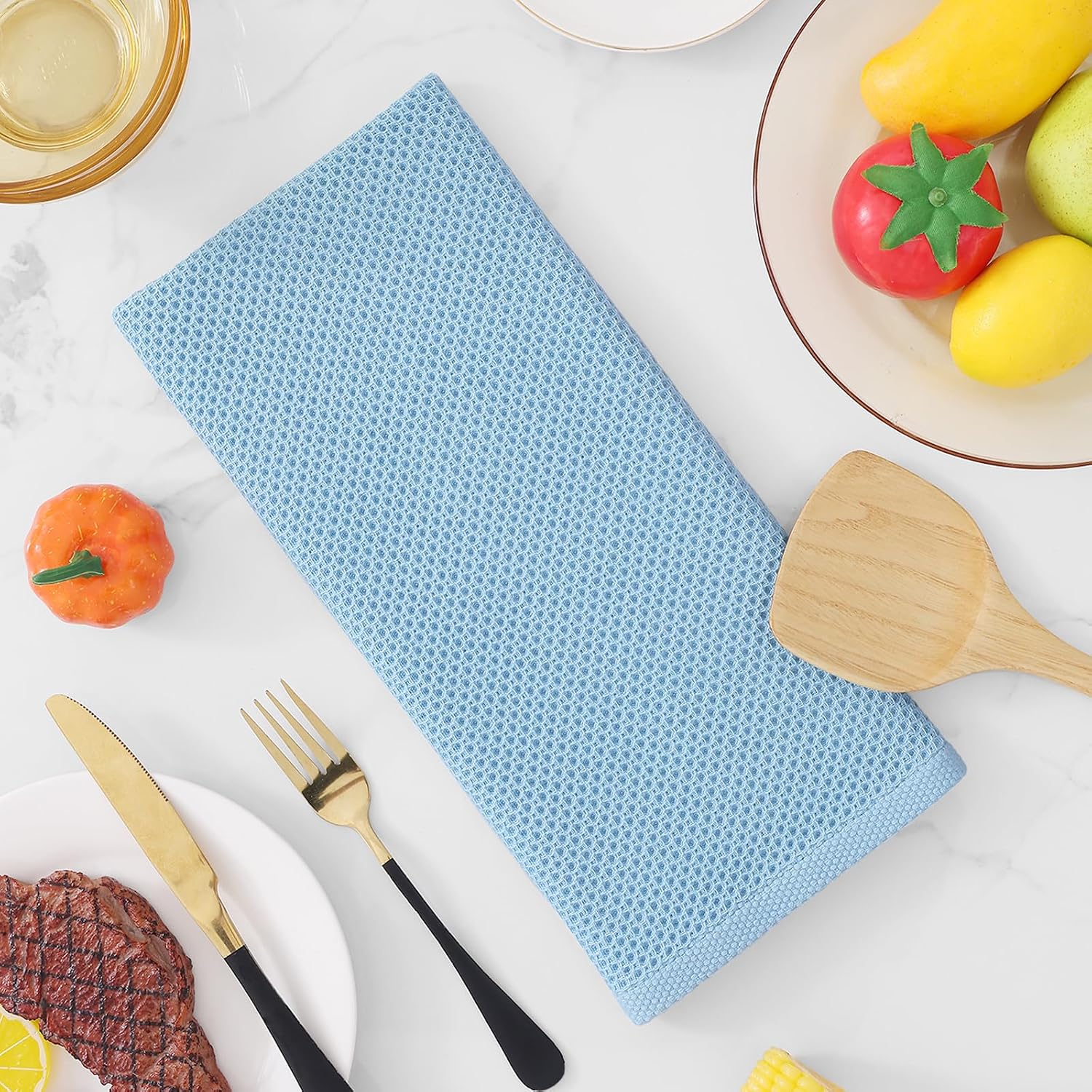 Homaxy 100% Cotton Waffle Weave Kitchen Dish Towels 6-Pack, Sky Blue | 13 x 28 Inches, Ultra Soft Absorbent Dish