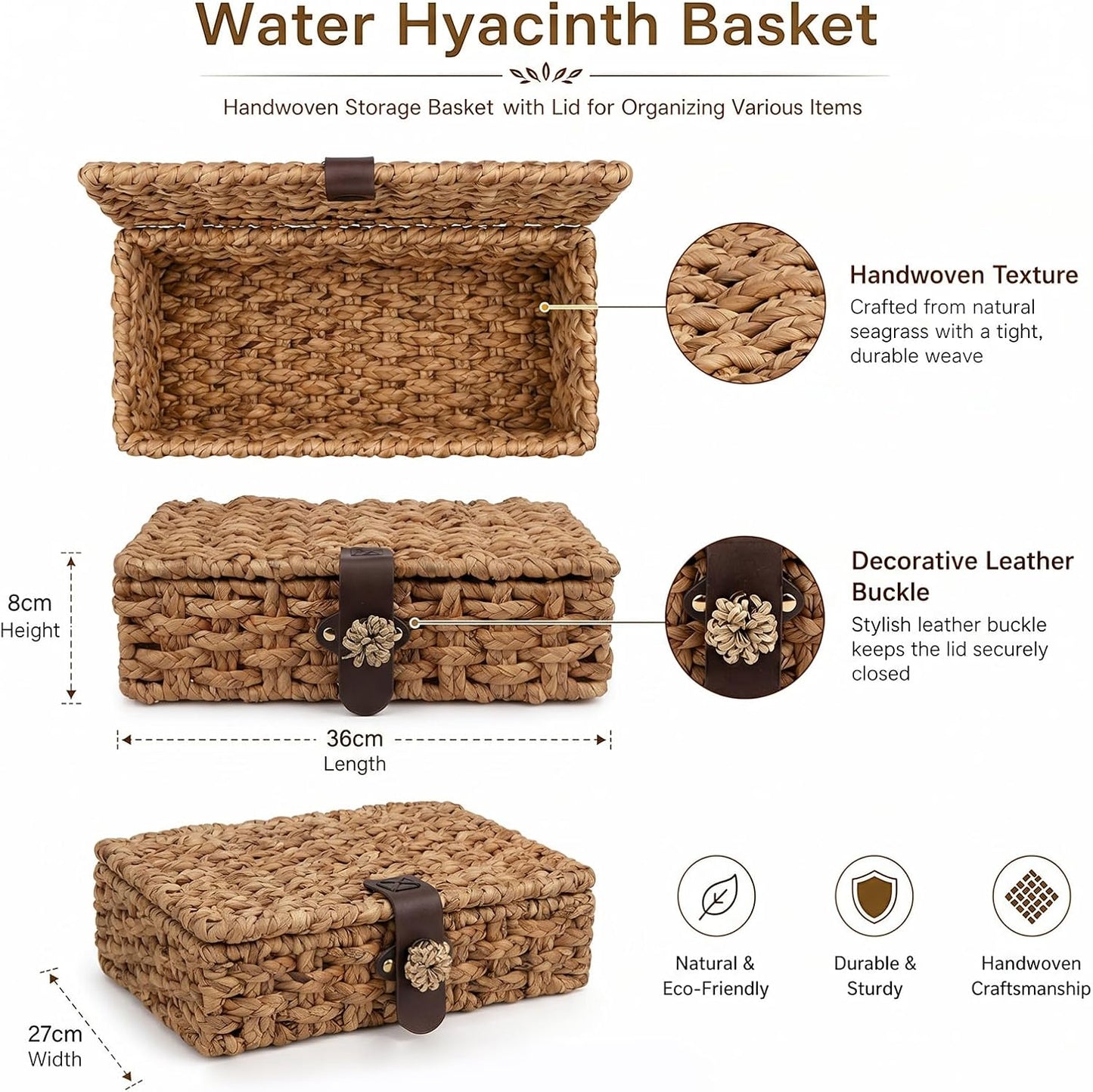 Wicker Basket / Decorative Woven Storage Basket / Natural / 14.17 x 10.6 x 3.14