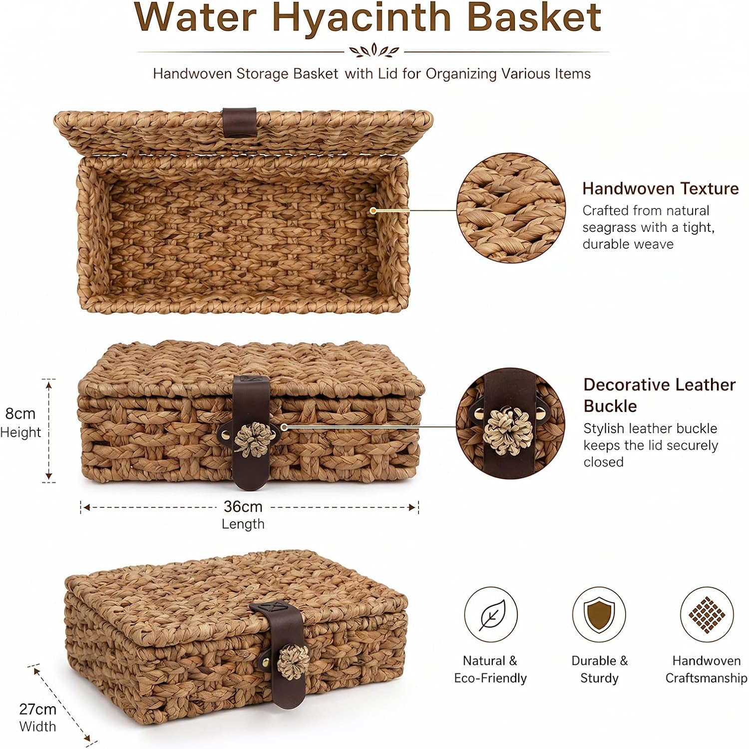 Wicker Basket / Decorative Woven Storage Basket / Natural / 14.17 x 10.6 x 3.14