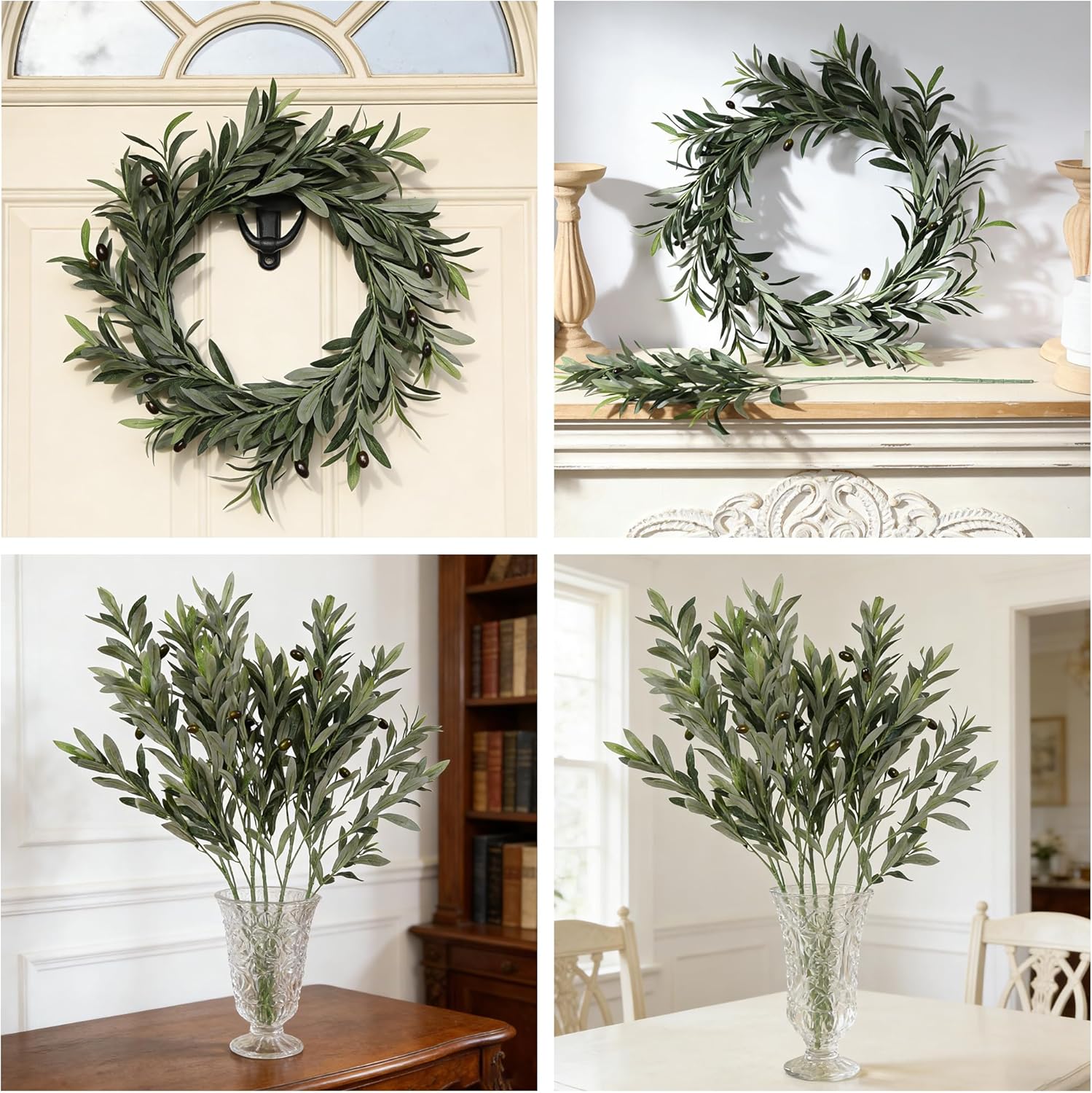 Tall Faux Olive Branches for Vases / Set of 5