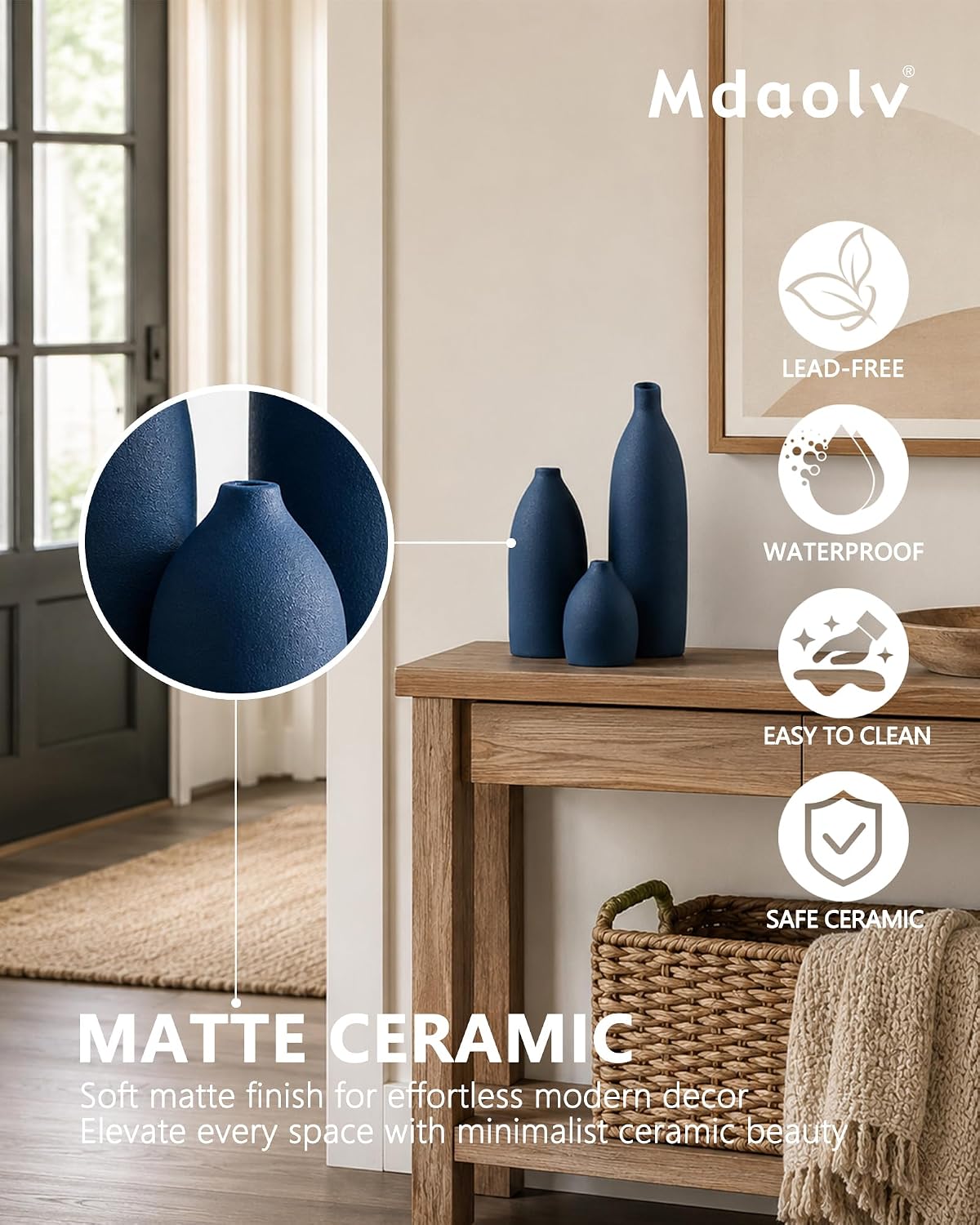 Matte Blue Vase Set Decor Coastal Decor Vases / Navy Blue