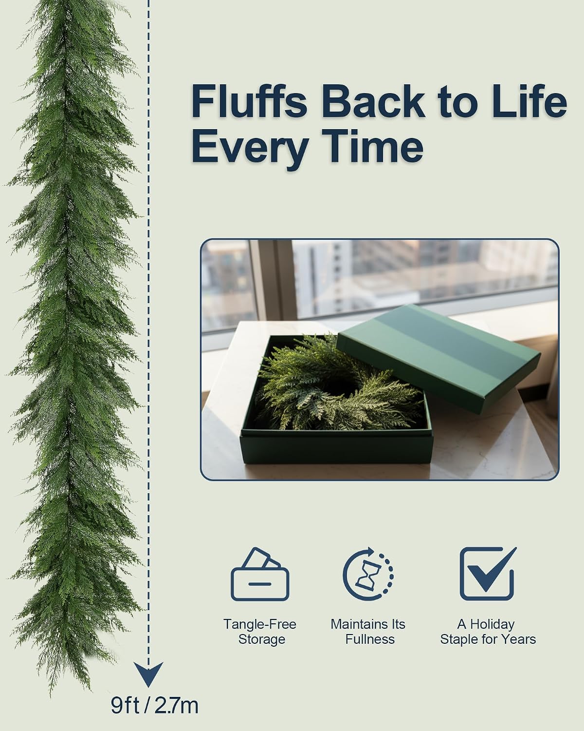18FT (2 * 9FT) Fluffy Cedar Garland - Extra Long Real Touch Artificial Garland, Full & Soft Faux Greenery for Grand