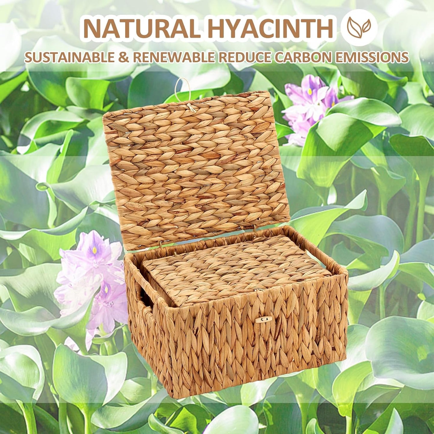 Wicker Basket / Large & Small Storage Basket / 13 x 10 x 7 / Natural with Lid