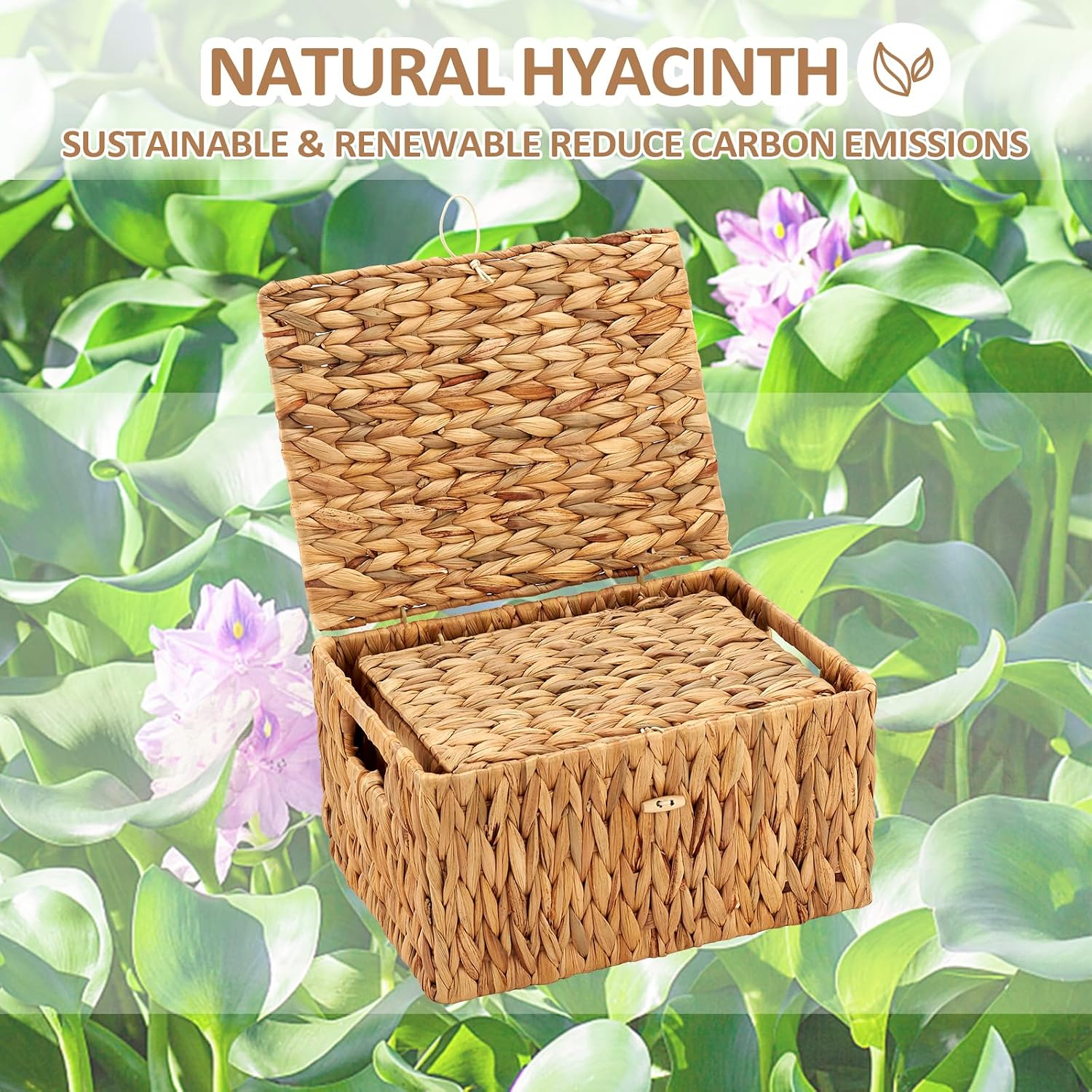 Wicker Basket / Large & Small Storage Basket / 13 x 10 x 7 / Natural with Lid