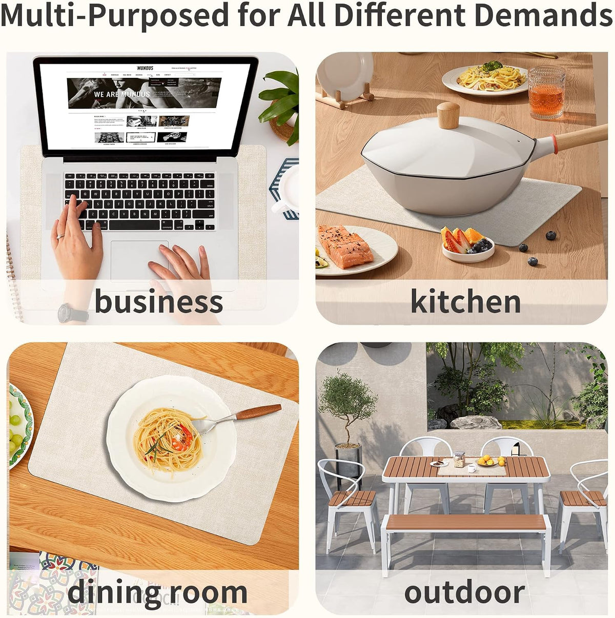 Maxpearl Faux Leather Placemats Set of 8, Easy to Clean, Beige | Waterproof - Heat Resistant - Non Slip - Wipe Clean