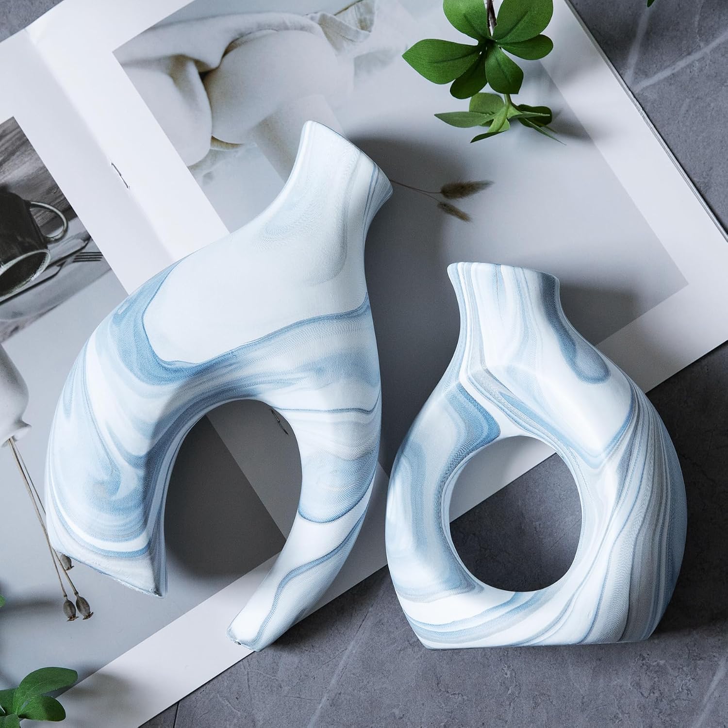 Snuggle Hollow Vase Ceramic / Blue Donut / Set of 2