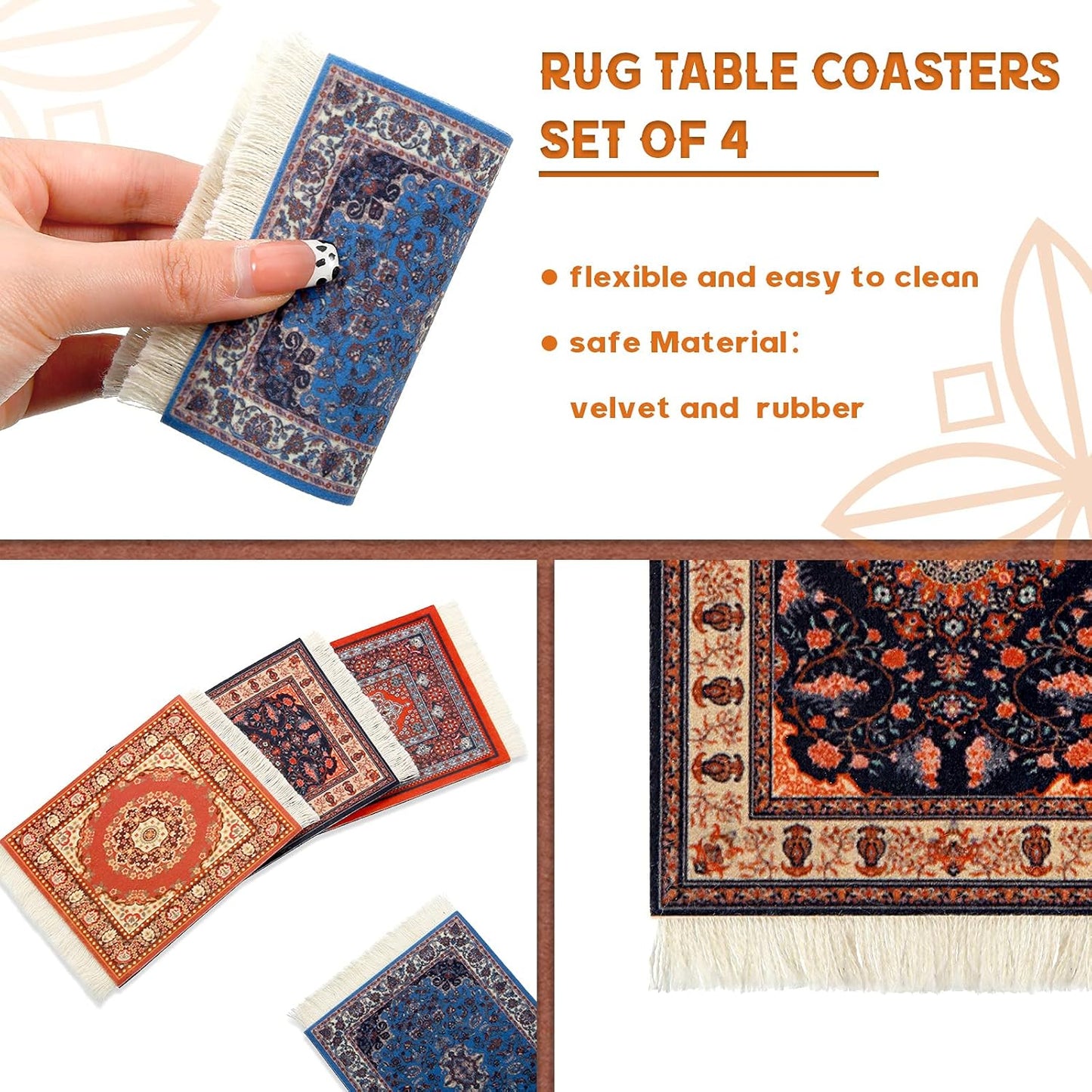Rug Table Coasters Table Drink Holders Oriental Design Fabric / Square / Retro Pattern / Set of 4