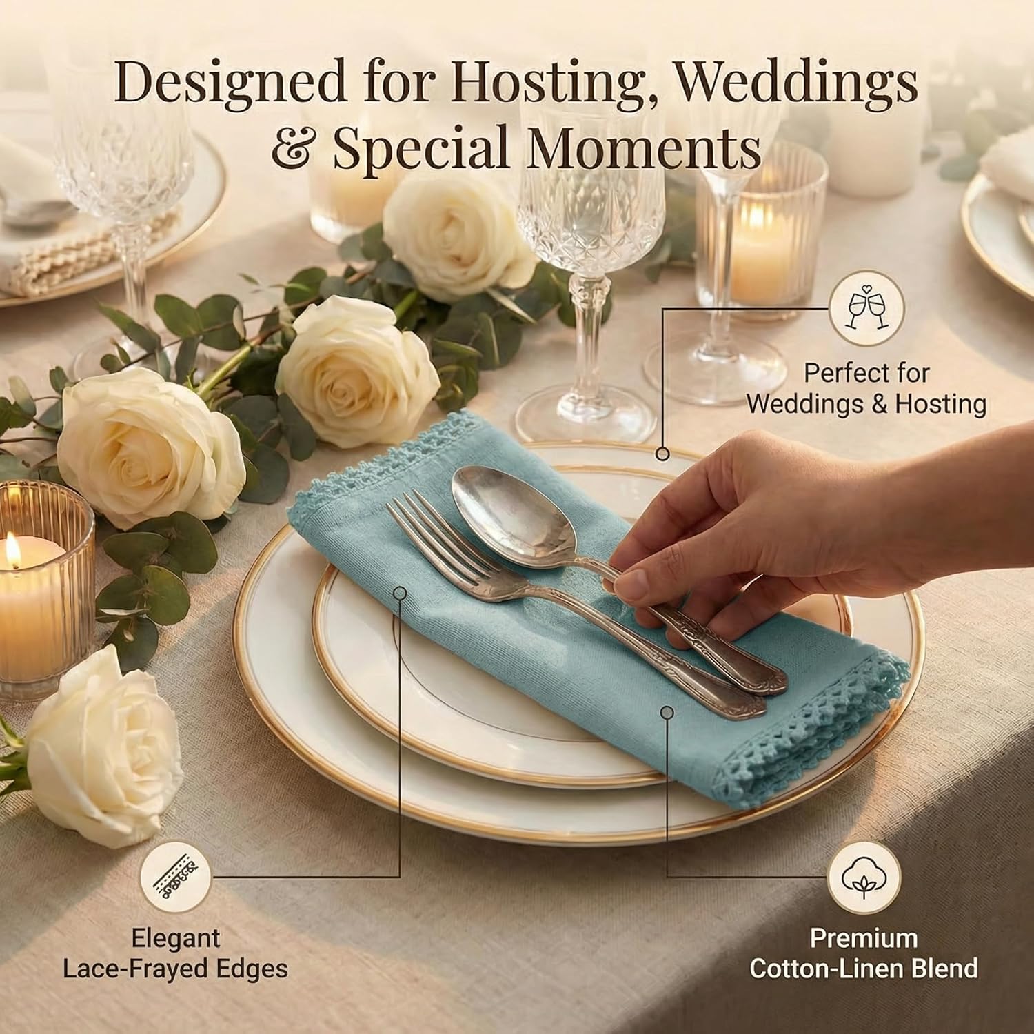ACCENTHOME Blue Cloth Napkins Set of 12 18x18 inch Cotton Dinner Napkins - Washable Soft Premium Hotel Quality Reusable