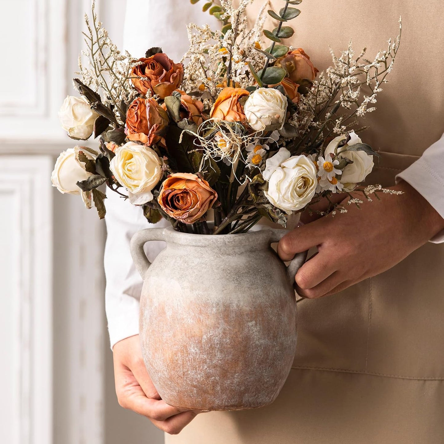 Ceramic Flower Small Vase Farmhouse Rustic Vase Decorative Pottery Terracotta / Aged Terra / 6 Inch
