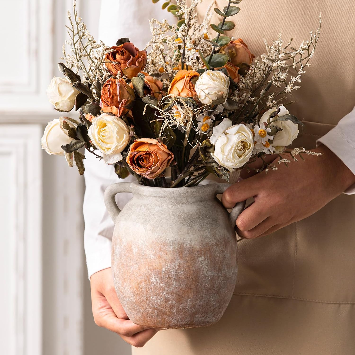 Ceramic Flower Small Vase Farmhouse Rustic Vase Decorative Pottery Terracotta / Aged Terra / 6 Inch