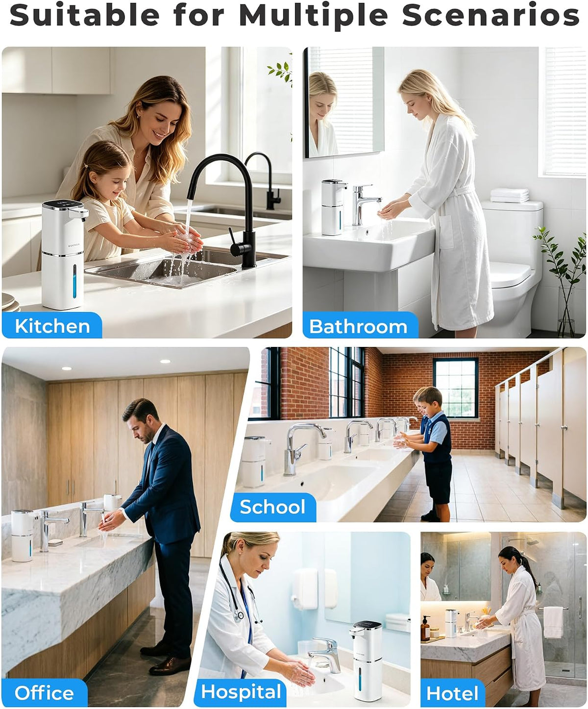 2 Pack Automatic Liquid Soap Dispenser, USB Rechargeable | , 13.5oz/400mL, 9-Adjustable Liquid Levels, IPX5 Waterproof