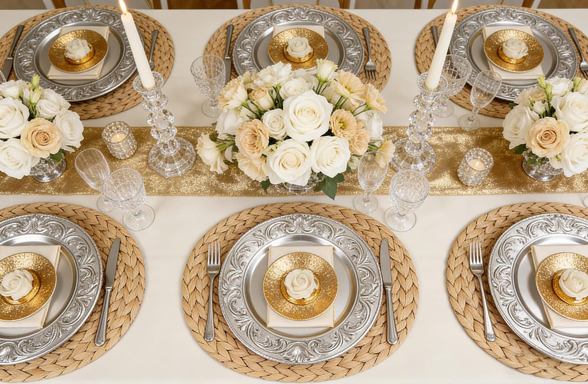 Natural Water Hyacinth Woven Placemats Set of 6, Straw Braided Rattan Placemats, Oval Woven Placemats, 12x16 Inches