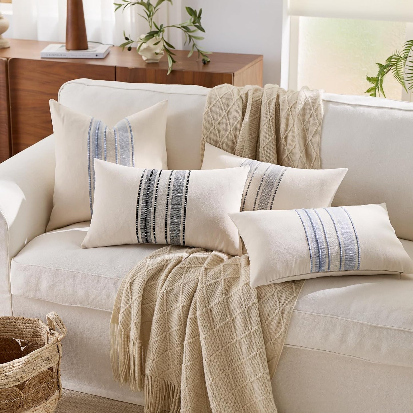 Boho Decorative Cushion Covers / 18 x 18 / Style 1- Classic Blue / Set of 2
