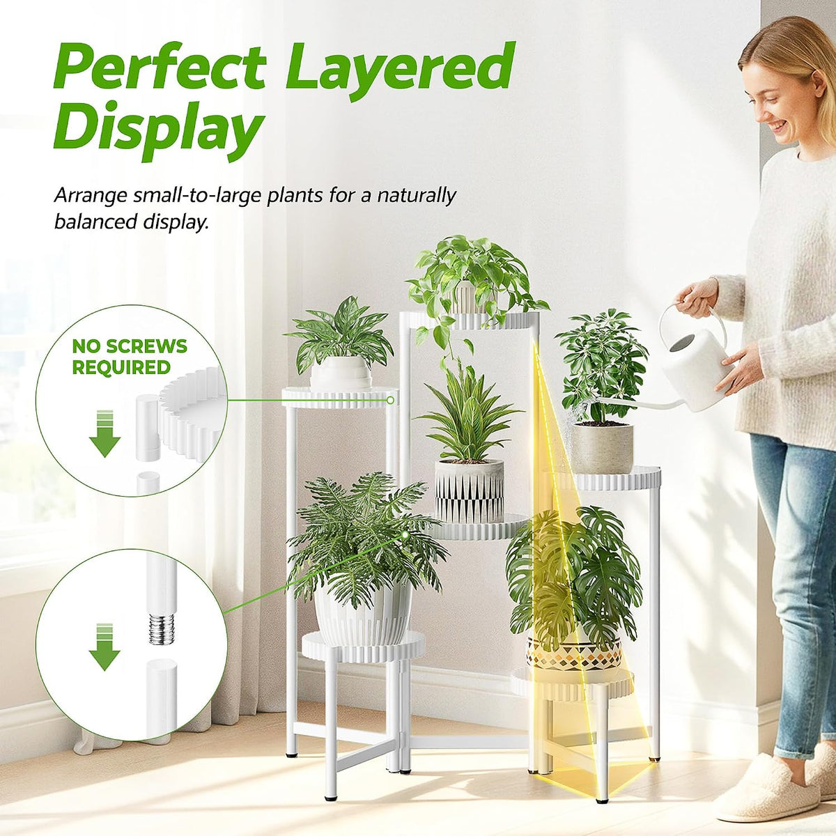 6 Tier Large Plant Stand Indoor with 7.9 Inch Wide Tray, Tiered Corner Metal Outdoor Flower Display Holder Shelf
