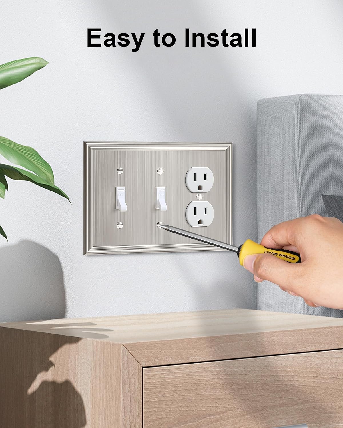 2-Pack Zinc Alloy Combo Double Toggle/Single Duplex Outlet Covers | Decorative Switch Plate Covers, Wall Plate for