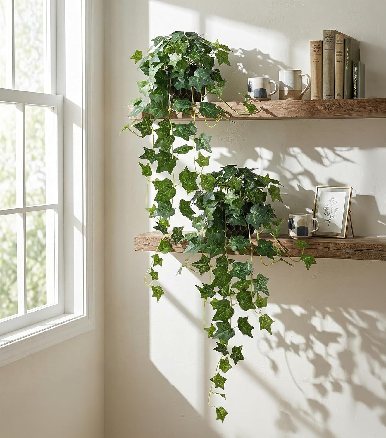 Fake Plants Faux Ivy Plants Potted Indoor Artificial Hanging Plants / Green Ivy Potted / Set of 2