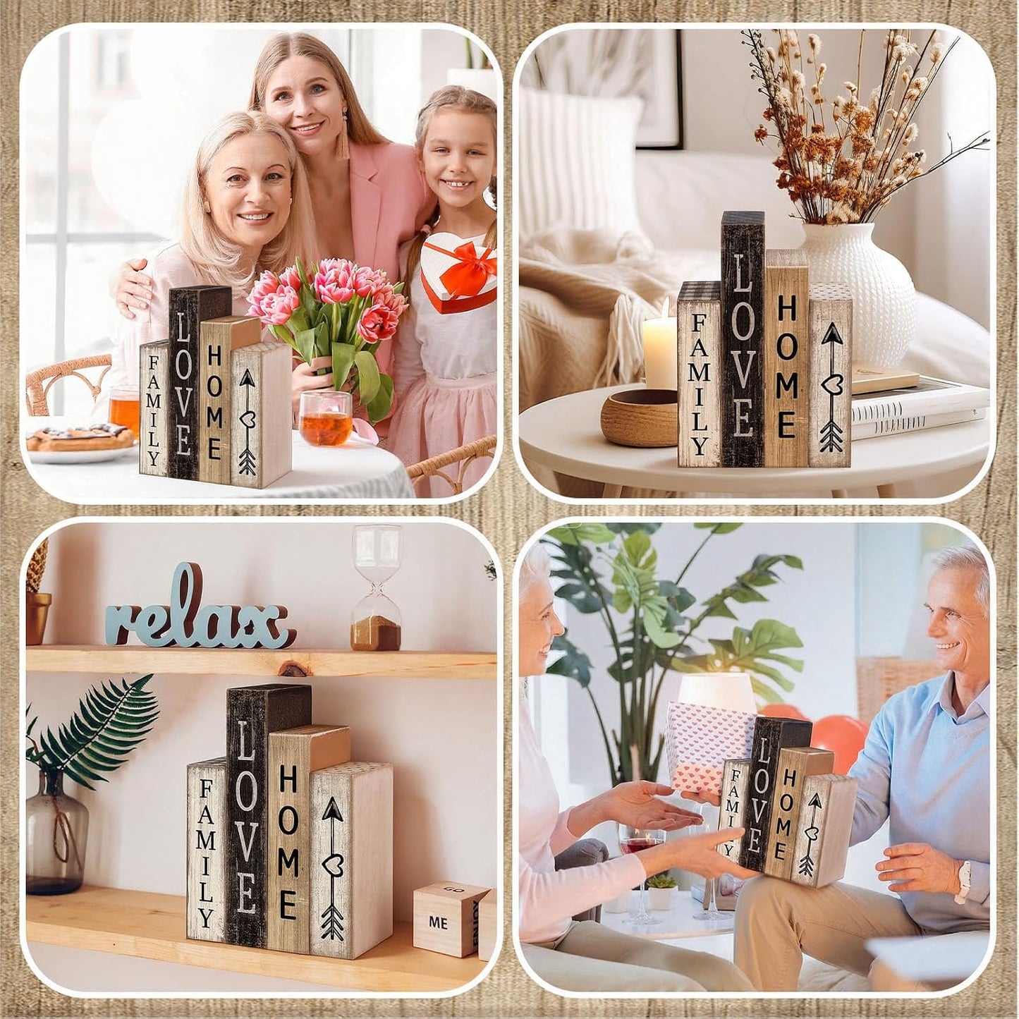 Farmhouse Table Decor Wooden Stacked Books Family Sweet Home Tiered / Family Love Home / Set of 4