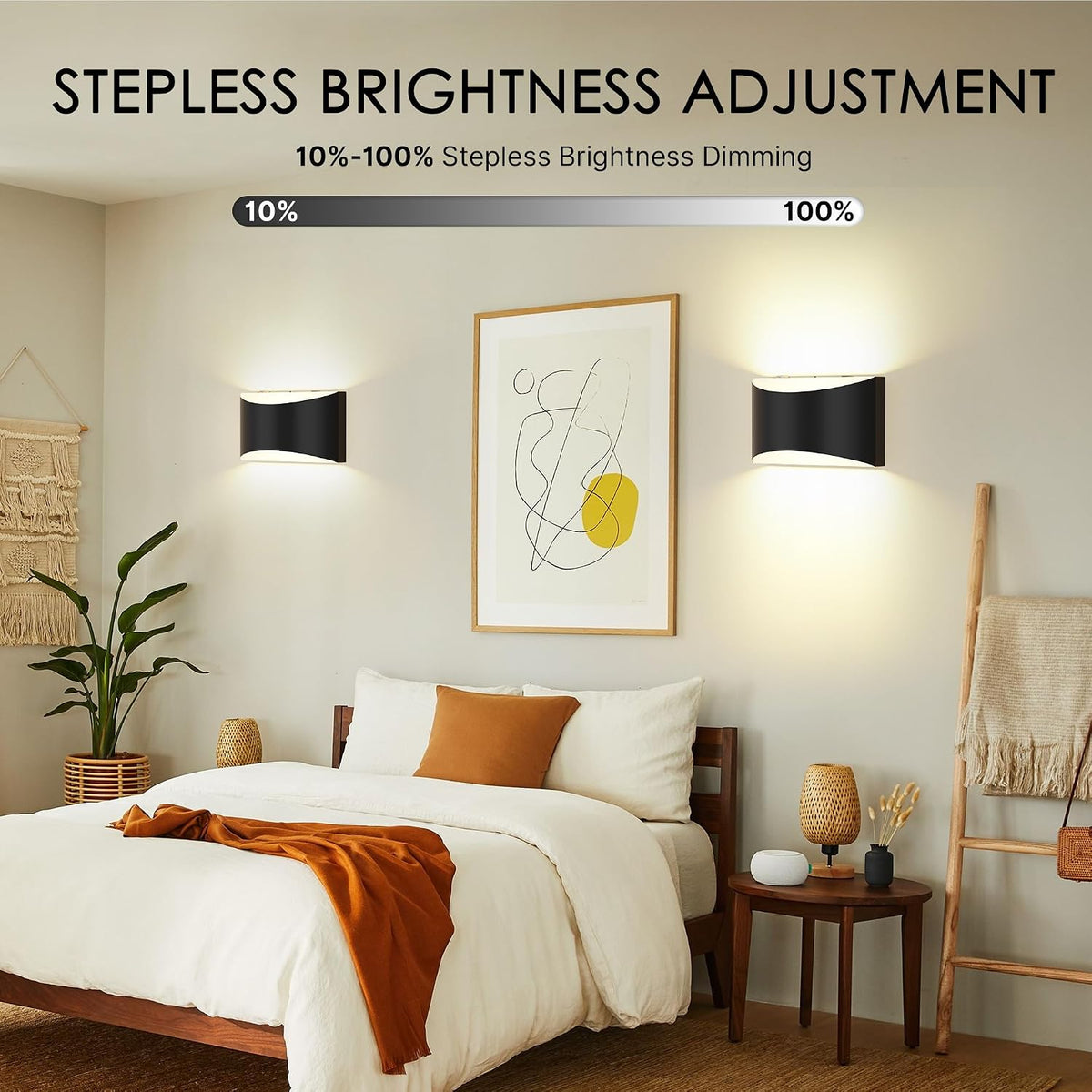 Battery Operated Wall Sconces Set of 4 Rechargeable Wireless Black | 8000mAh Remote & Touch Control Wall Lamps 3 Color