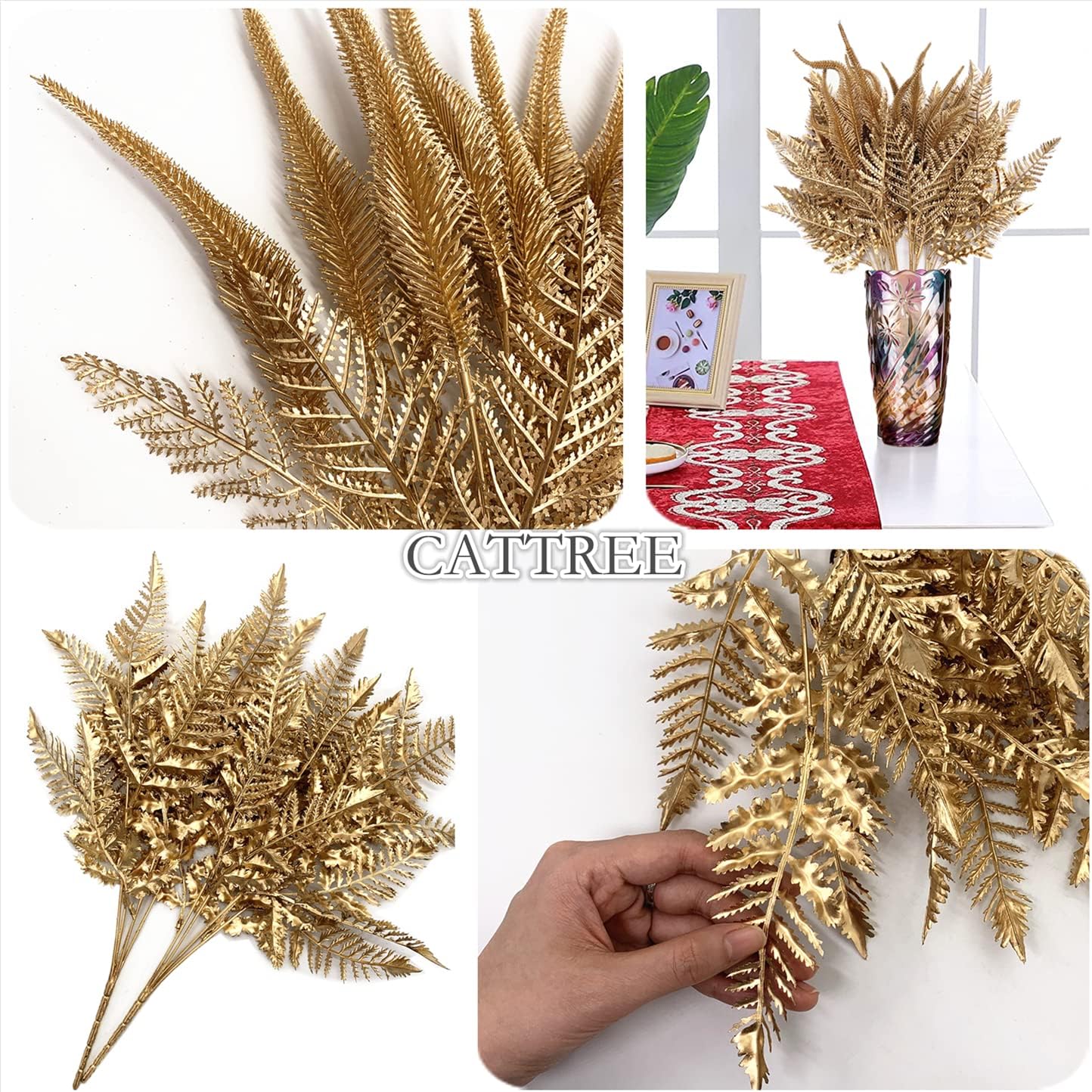 Artificial Golden Flowers Decoration / Gold Boston Grass & Tail Grass / Set of 2