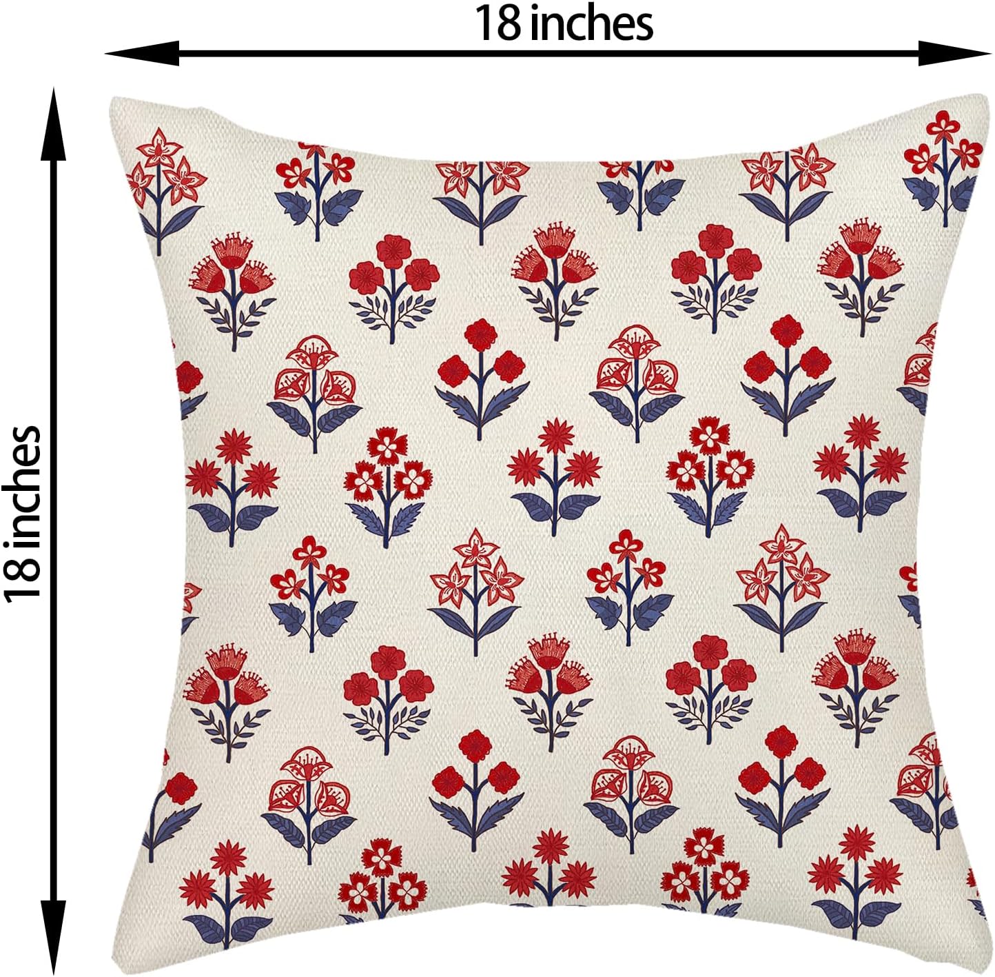 4th of July Pillow Covers Red Blue / 18 x 18 / 4th of July Red Blue Block Print Floral / Set of 2