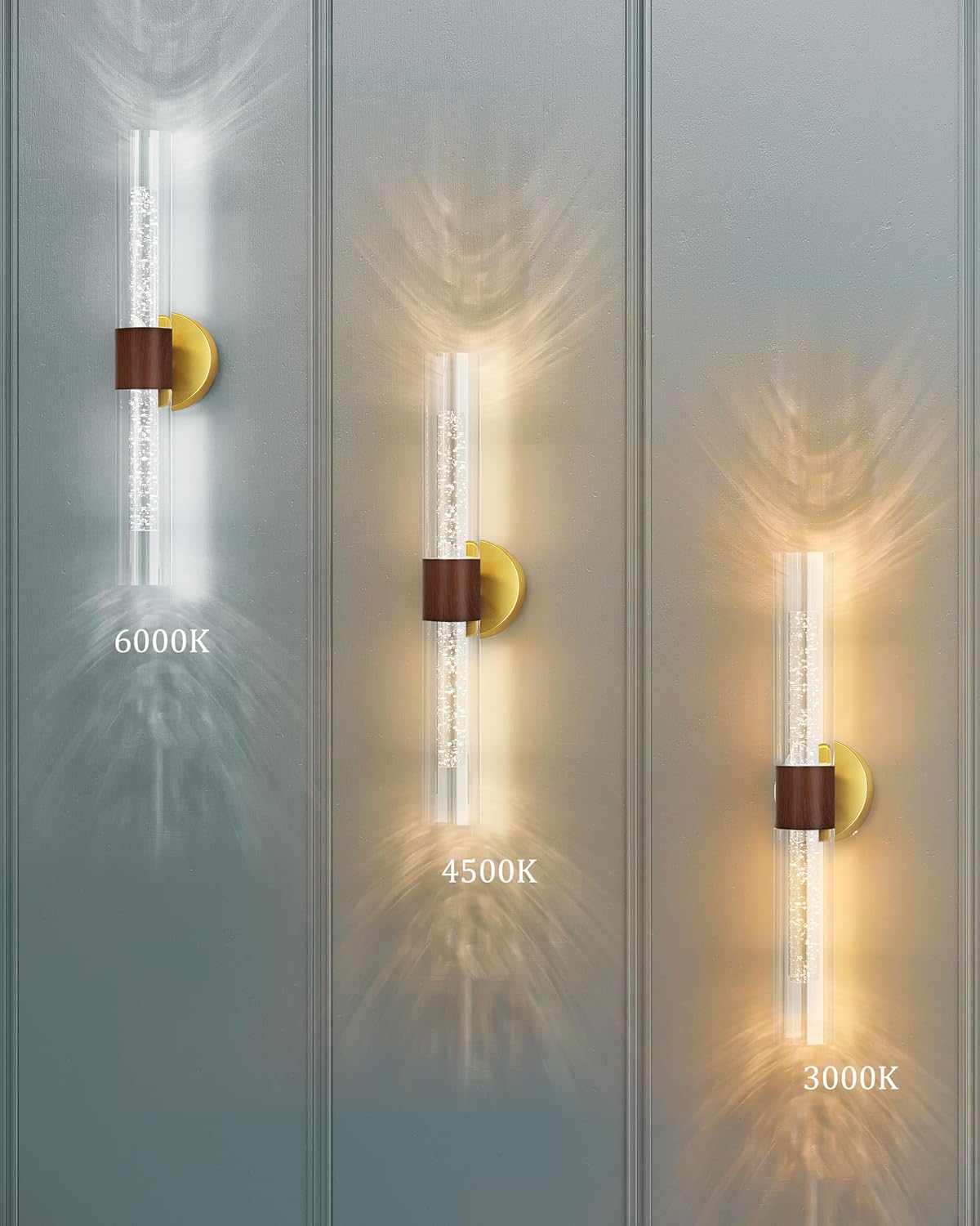 Gold Walnut Wall Sconces Battery Operated with Remote, 21.5 Inch 3CCT | Rechargeable Wall Sconce with Timer, Dimmable