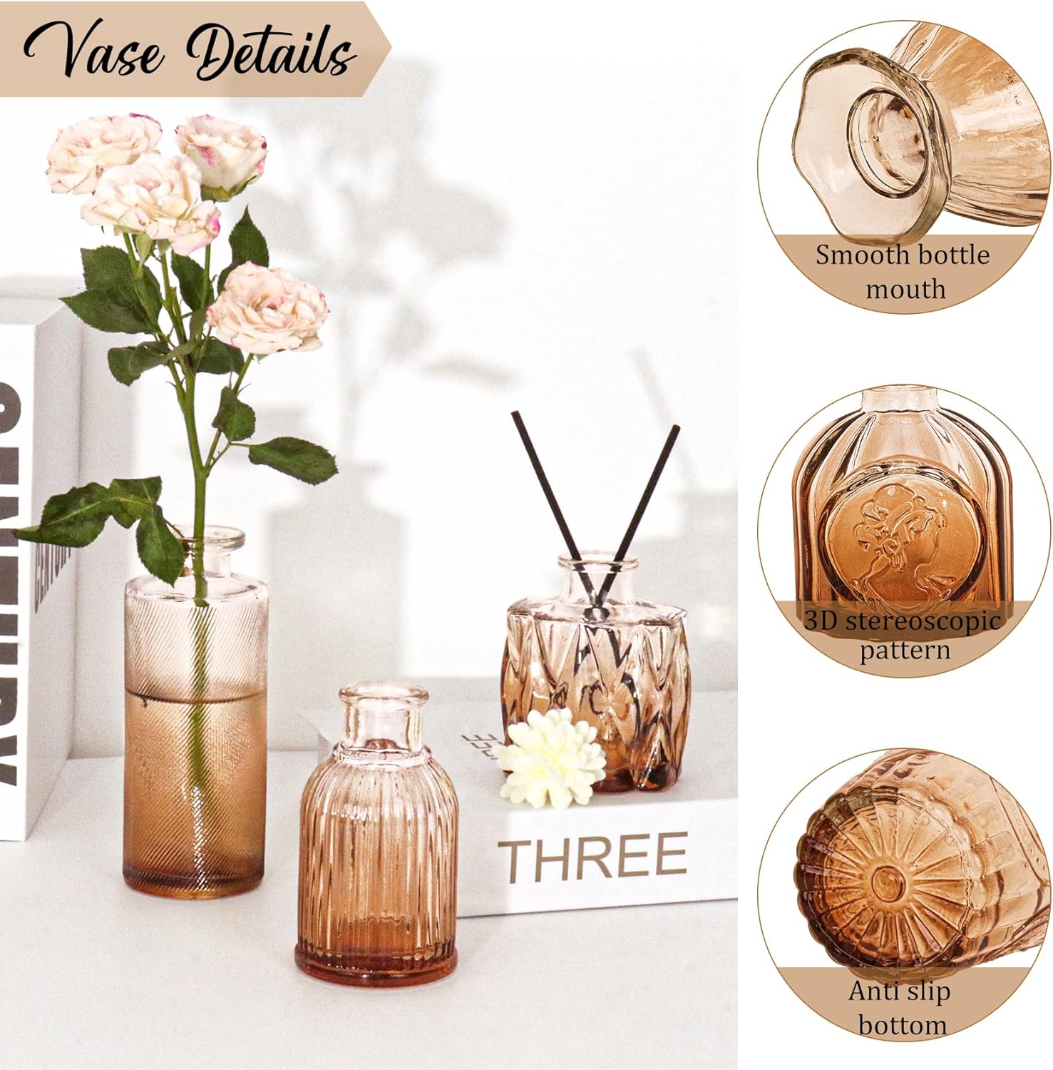 Bud Vases Set Small Vintage Glass Bottles Bud Vases in Bulk Multiple Shape Glass / Amber / Set of 36