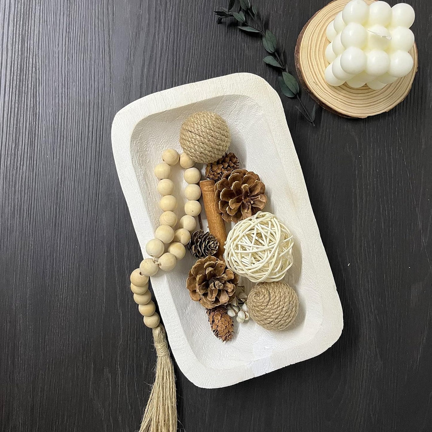 Wooden Dough Bowl Decor / 10inch White