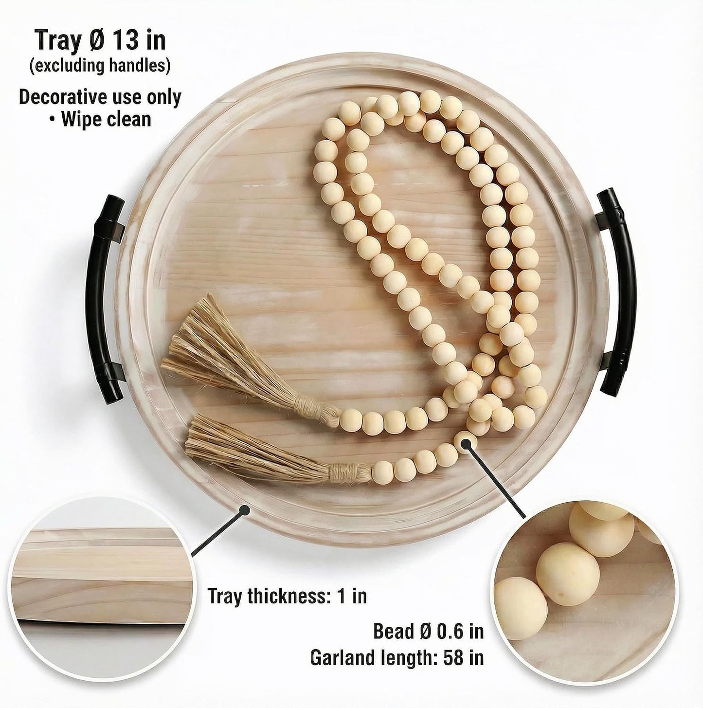13" Round Decorative Wood Tray