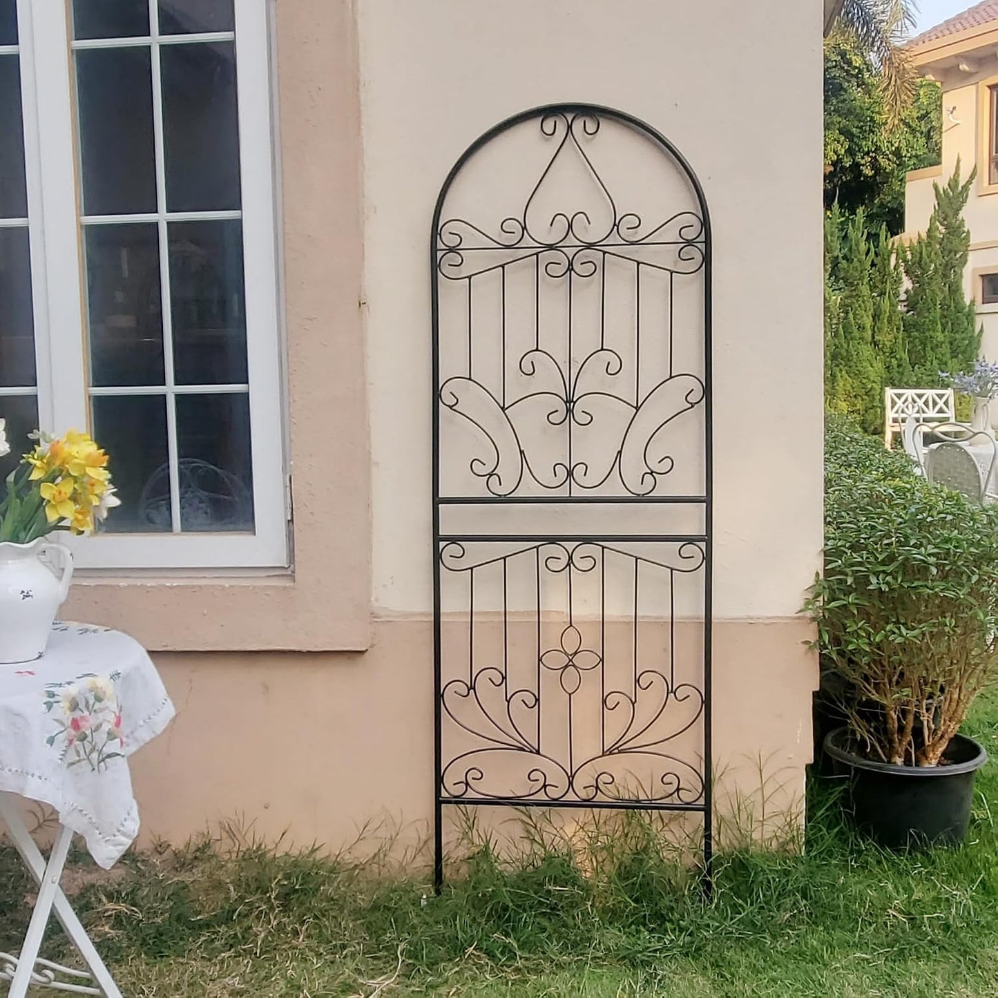 Trellis for Climbing Plants 70.8" H x 24.5" W Metal Iron Outdoor Wall Panel for Vines Flowers Elegant Garden Accent
