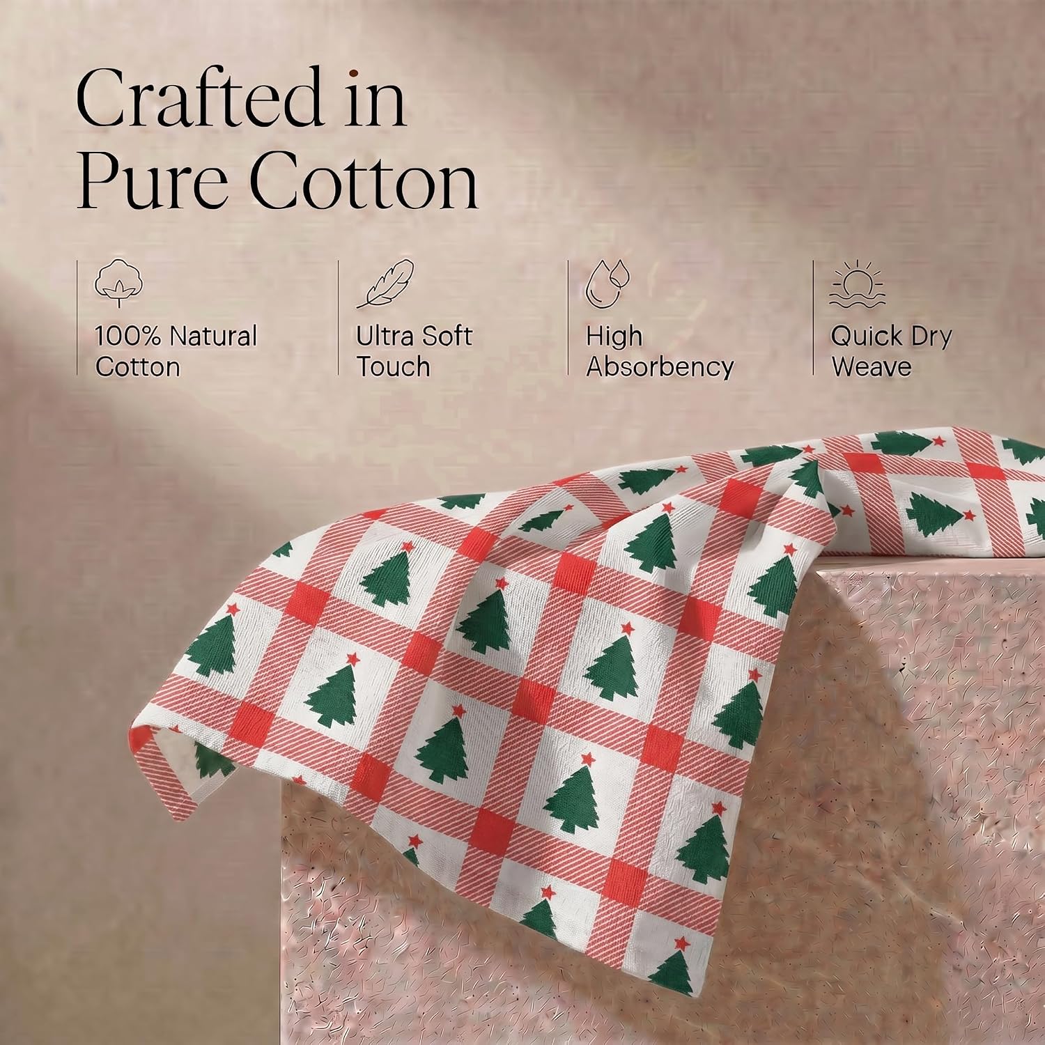 Urban Villa Kitchen Towel Cotton Dish Towel 20”x30” (Set of 6) Christmas Tree