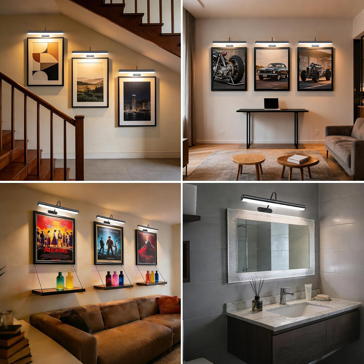 Set of 2 Picture Lights with Timer Dimmer, Painting Light with Remote Rechargeable Battery ,Wall Art 3 Lighting Colors