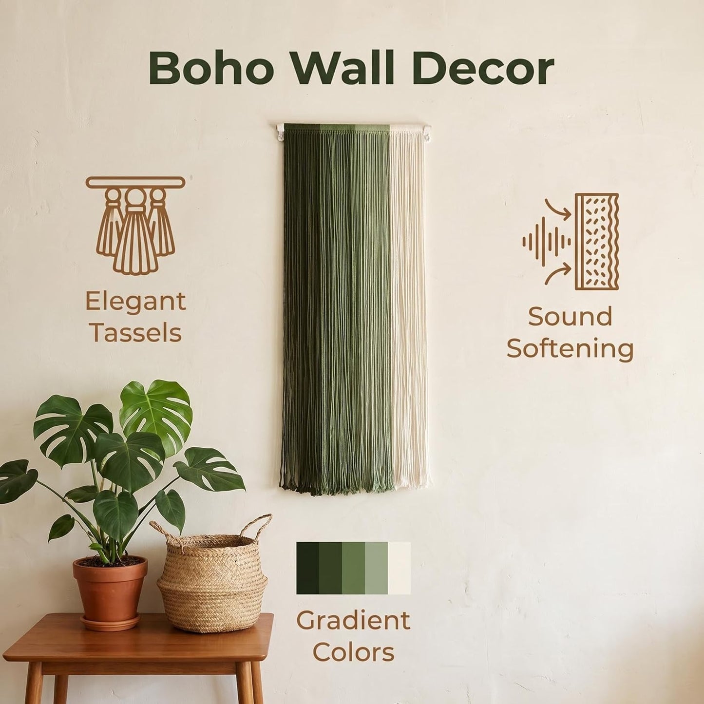 Boho Wall Art Decor Hand Woven Tassel Wall Hanging Tapestry Nordic Home Wall Decoration / Green1