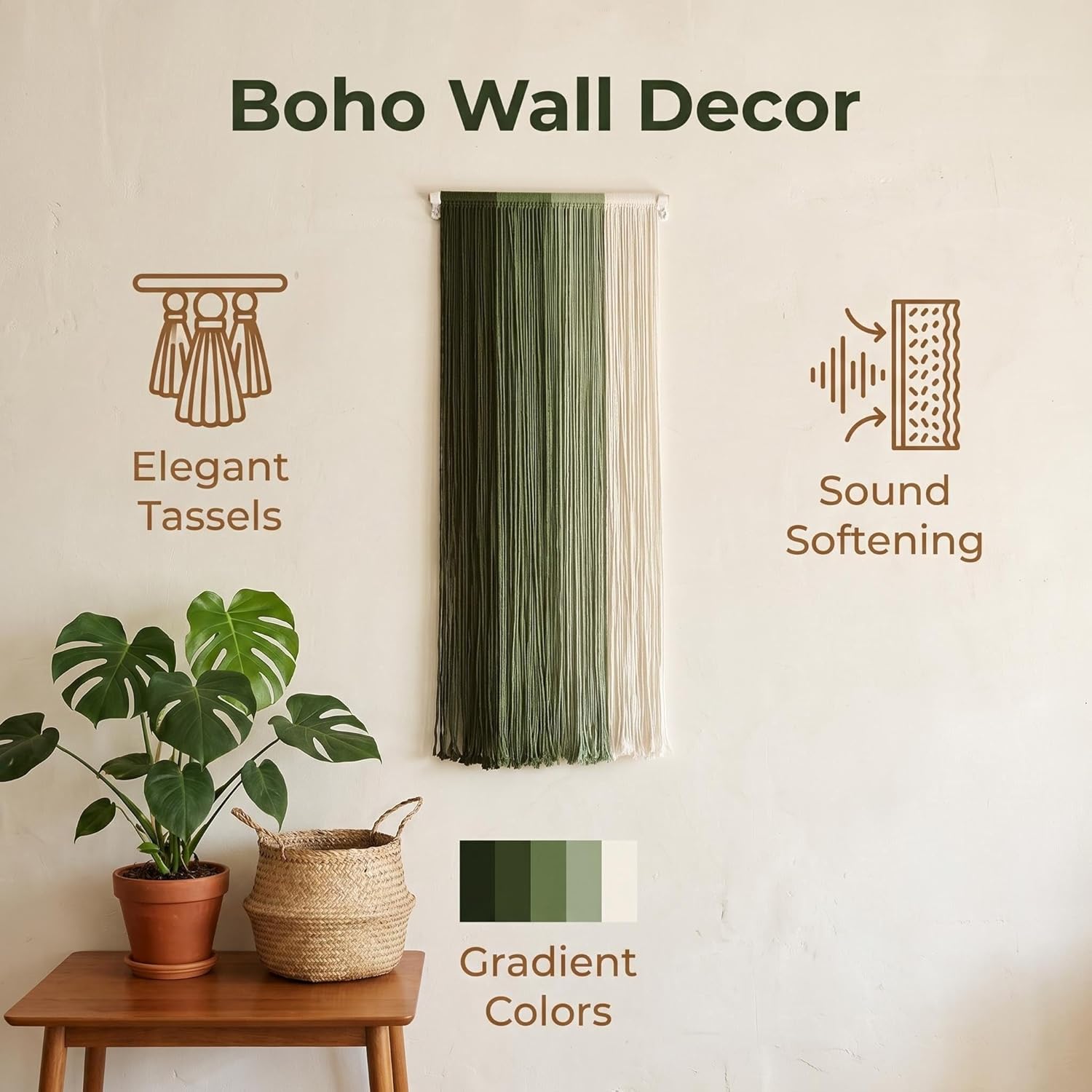 Boho Wall Art Decor Hand Woven Tassel Wall Hanging Tapestry Nordic Home Wall Decoration / Green1