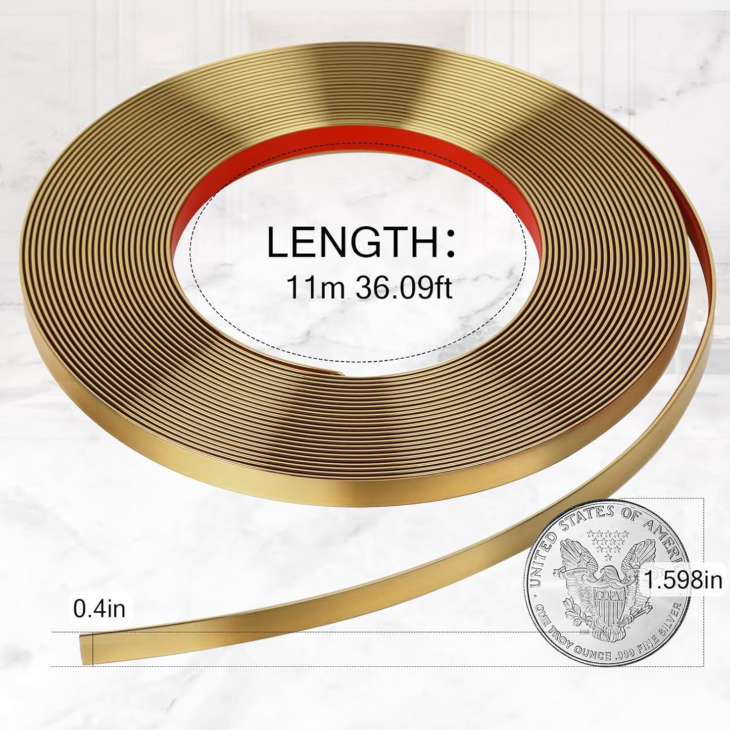 Self Adhesive Decorative Molding / 36.09ftx0.4in / Matte Gold / 0.4 x 36.09
