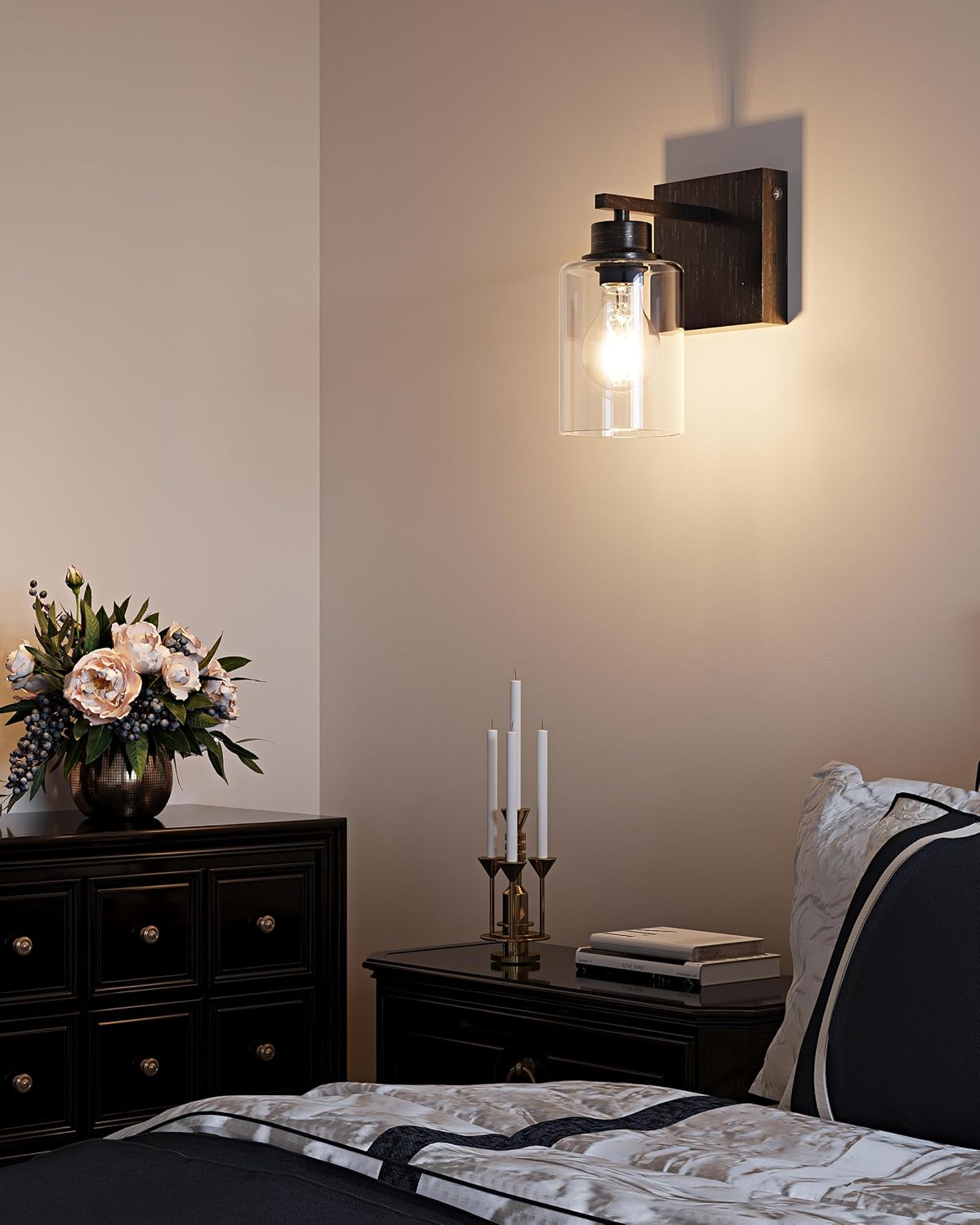 Rayogale Wireless Battery Operated Wall Sconce Set of 2 with Remote Control | Retro Industrial Black Brass Dimmable