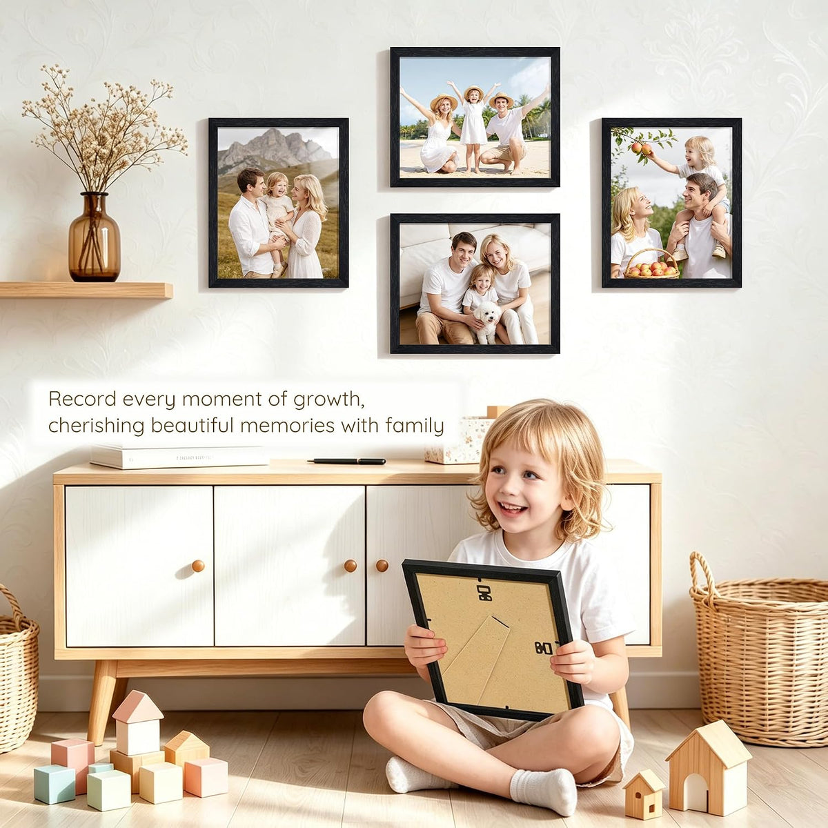 Wiscet 8x10 Picture Frame Set of 16, for Wall or Tabletop Display, Black | Photo Frame with HD Plexiglass, Black