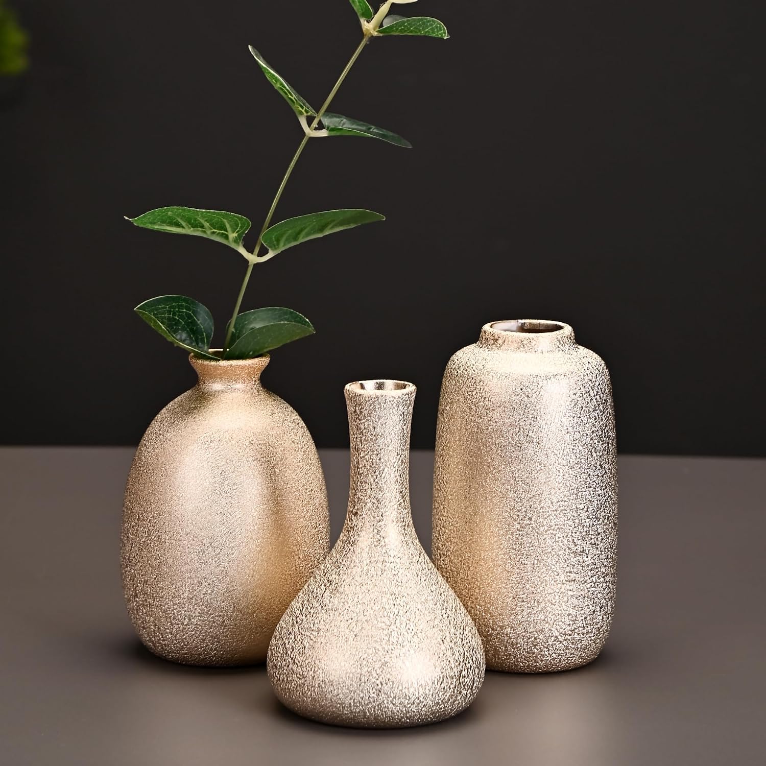 Ceramic Bud Vases for Pampas Grass Flowers / Gold / Set of 9