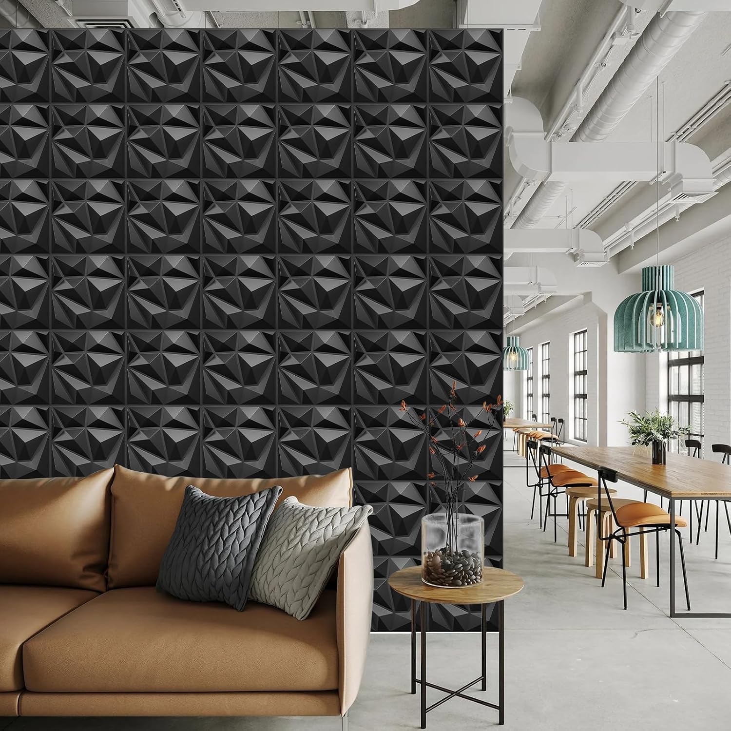 LEVOWAY 33 Pack Decorative 3D Wall Panels for Interior Wall Decor | 12''x12'' Black Diamond Design Accent Wall Panles