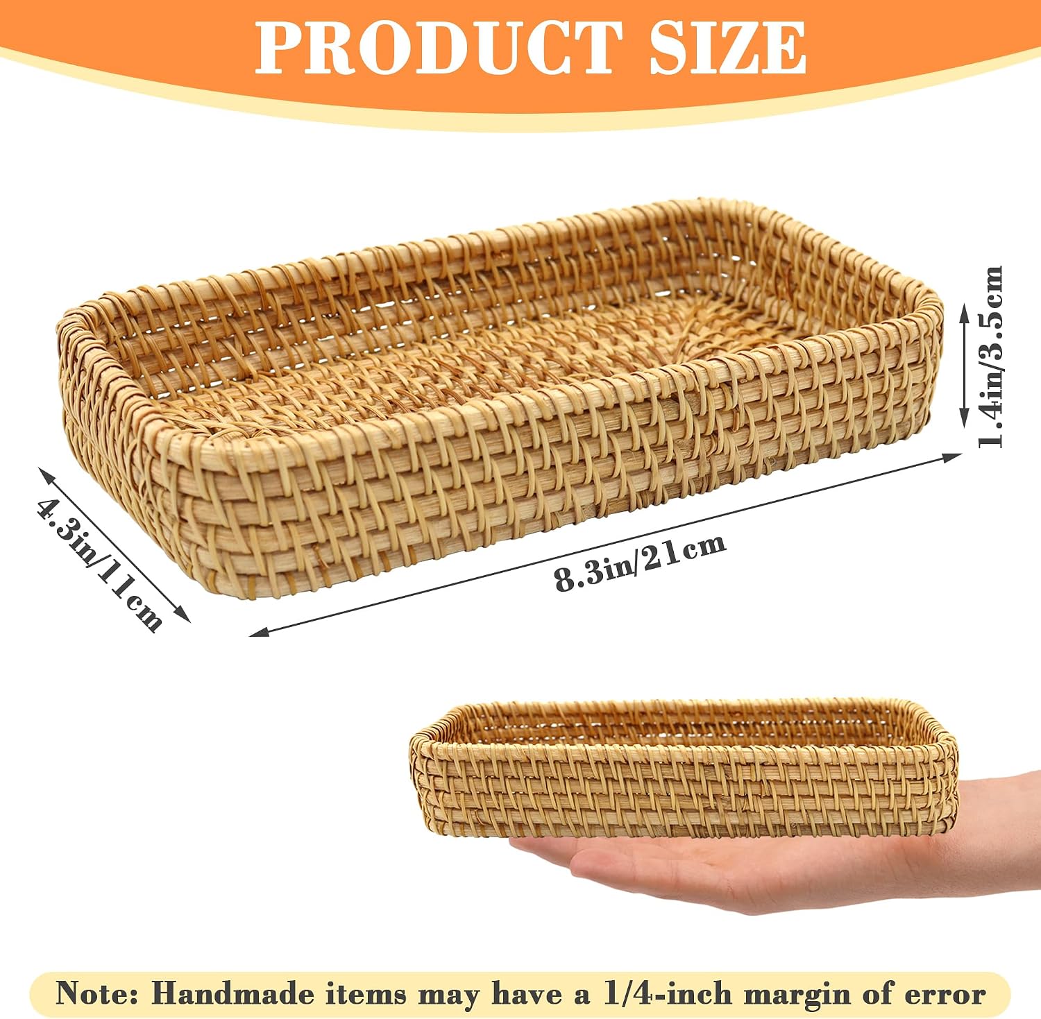 Small Rattan Serving Tray Natural Woven Decorative Serving Tray Entryway Table Basket / Brown