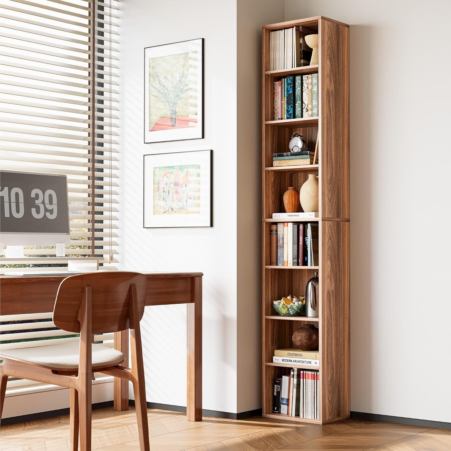 Floor Standing Display Storage Shelves in Tall / Oak Brown / 71 Inch