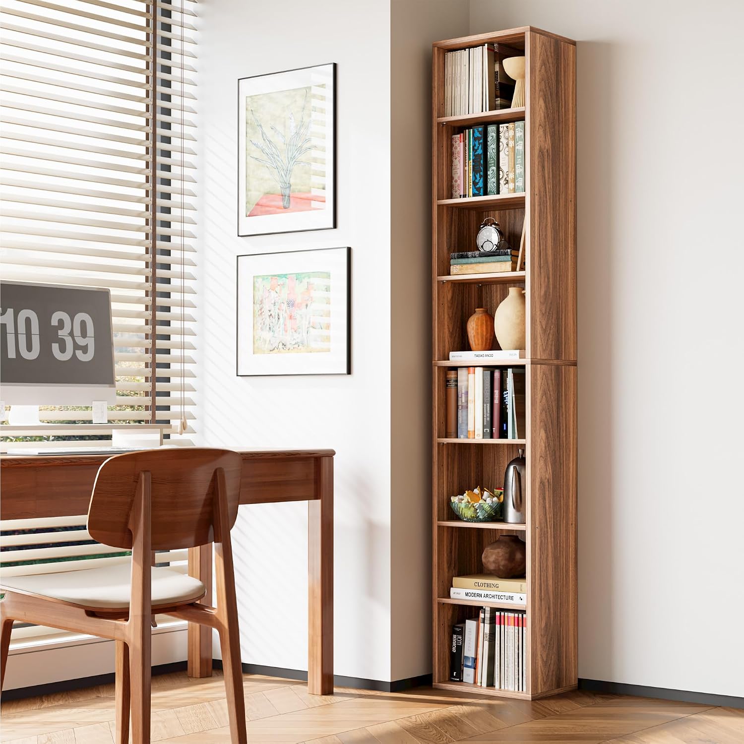 Floor Standing Display Storage Shelves in Tall / Oak Brown / 71 Inch