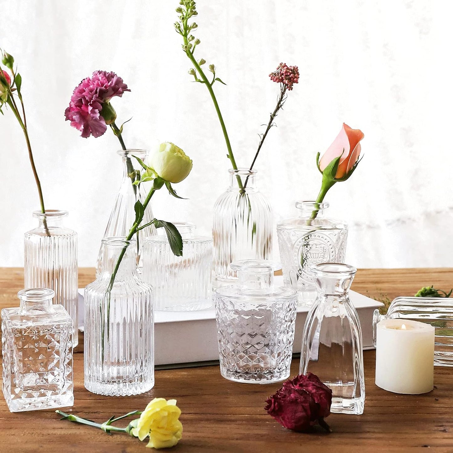 Glass Bud Vases / 20 Transparent Colors / Set of 20