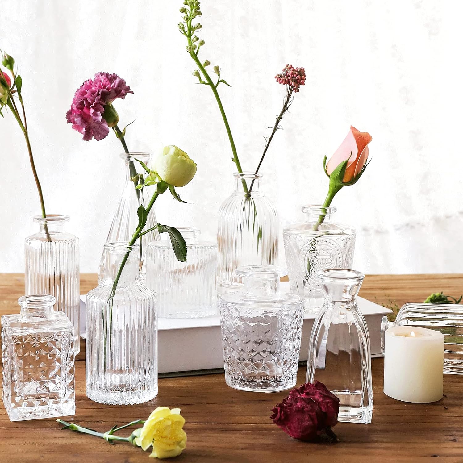 Glass Bud Vases / 20 Transparent Colors / Set of 20