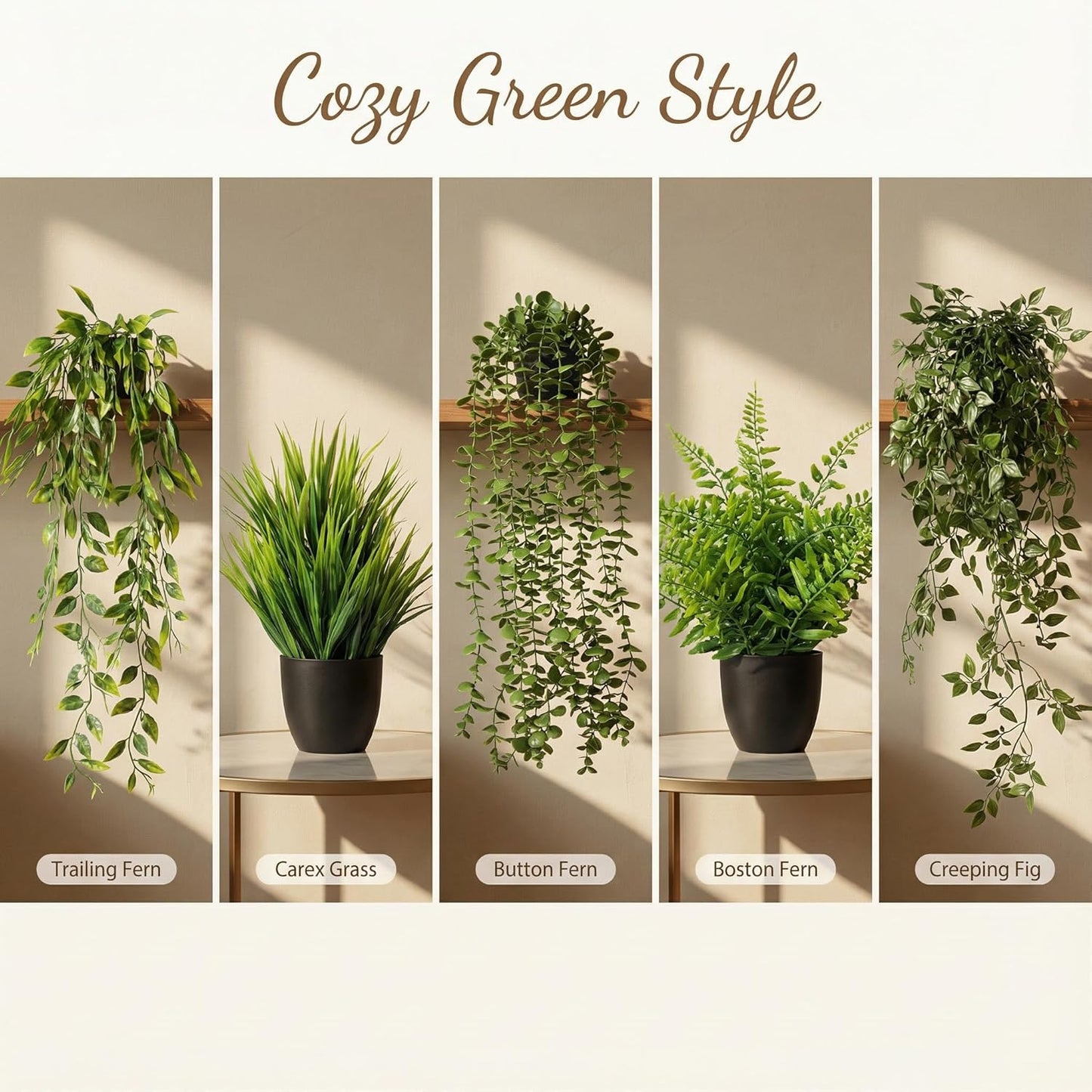 Artificial Hanging Plants & Small Potted Faux Eucalyptus Fern Ivy / 5-pack-5in1 / Set of 5