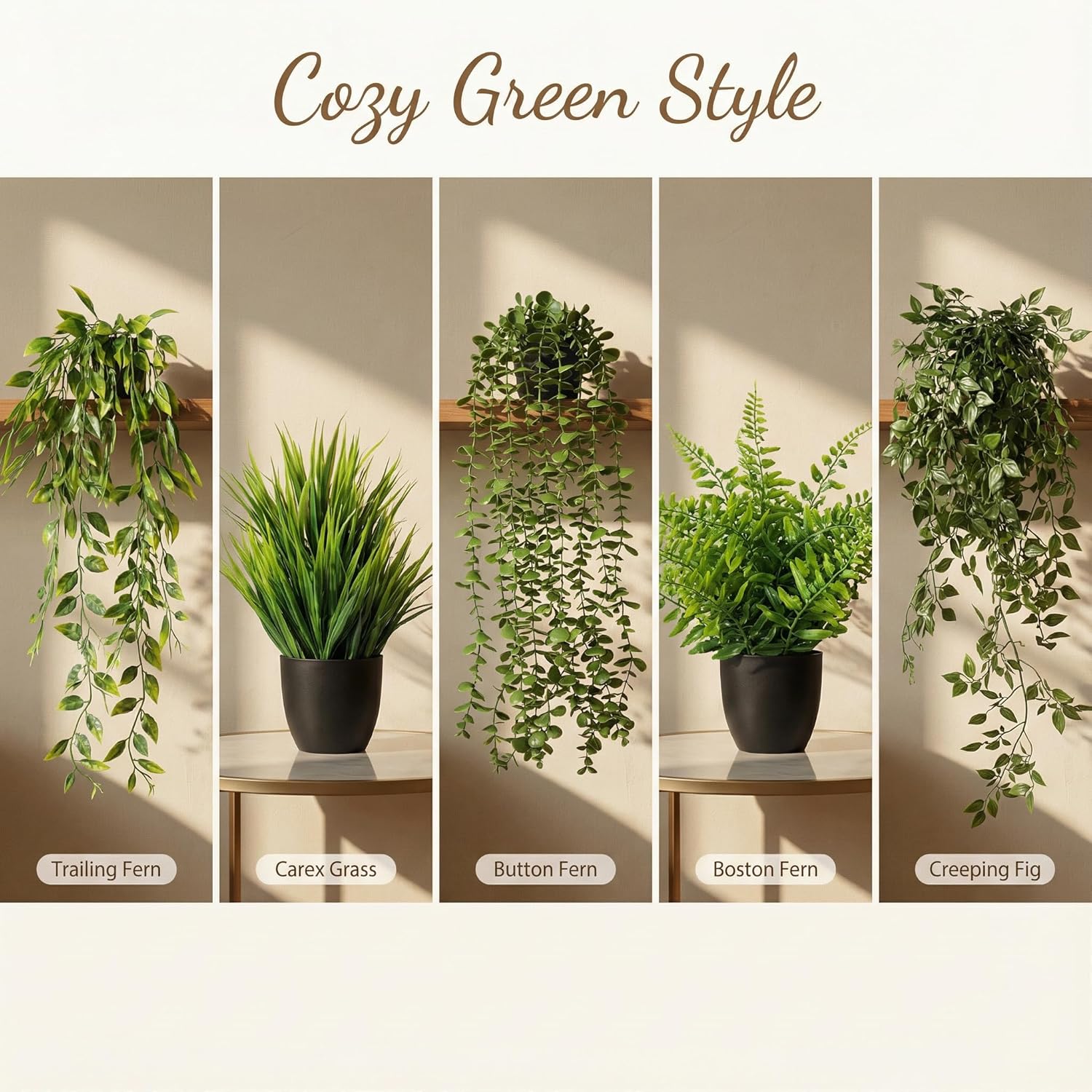 Artificial Hanging Plants & Small Potted Faux Eucalyptus Fern Ivy / 5-pack-5in1 / Set of 5