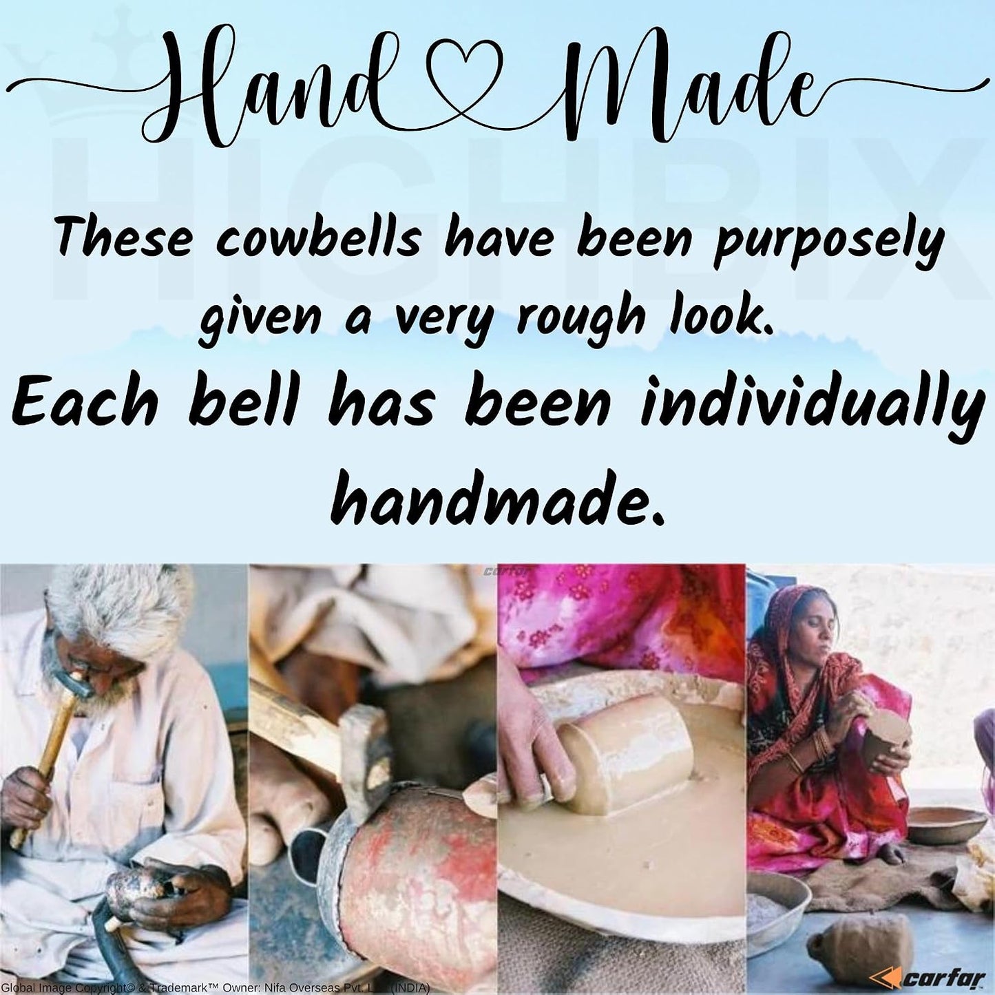 Shabby Chic Set of 3 Country Rustic Style Bells Handmade Metal Harmony Christmas Hanging Cow Bell Set on Jute Rope