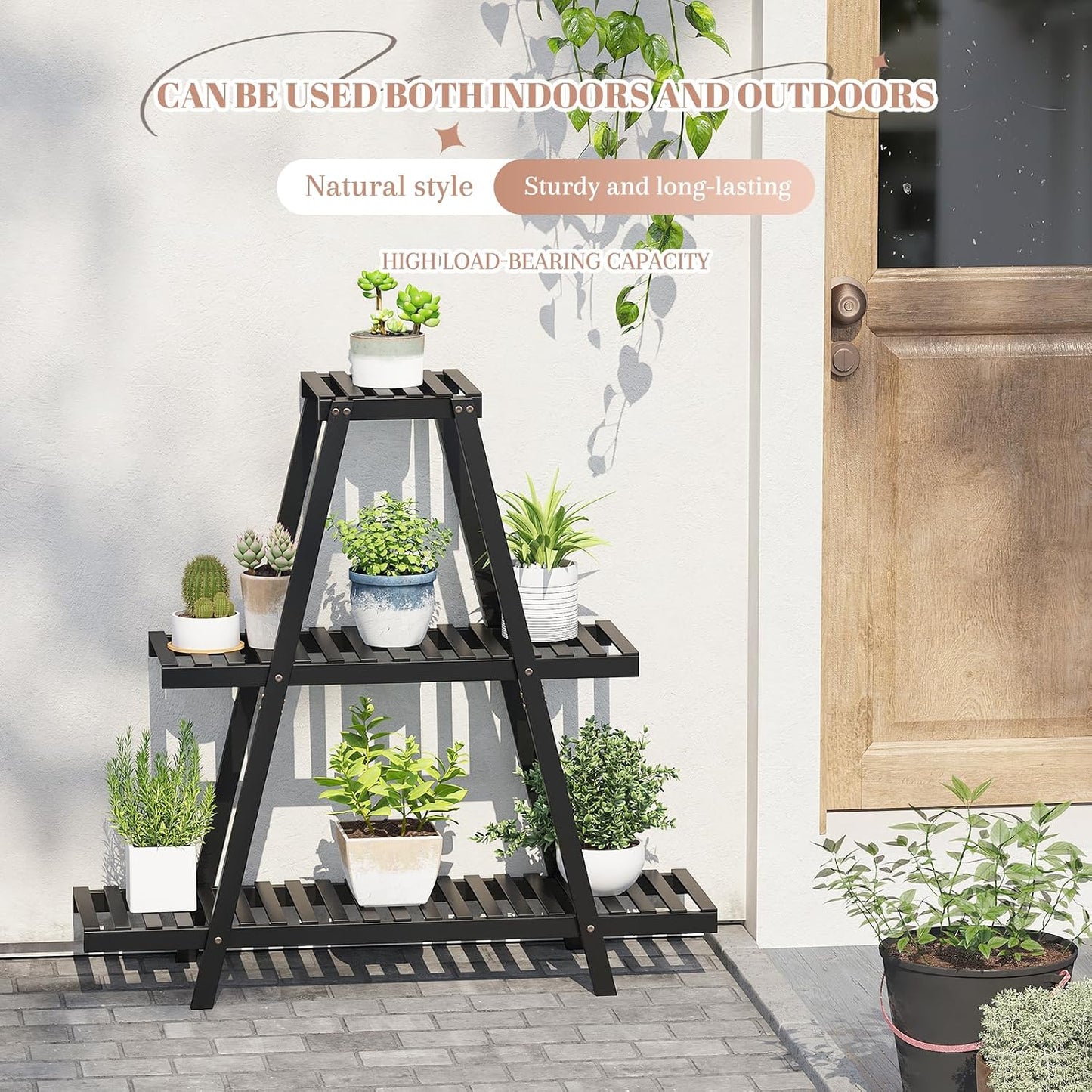 STDDRE Plant Stand For Indoor Outdoor Tiered Plant Shelf 3 Tier 8 Potted Bamboo Flower Holder Ladder Rack For Multiple