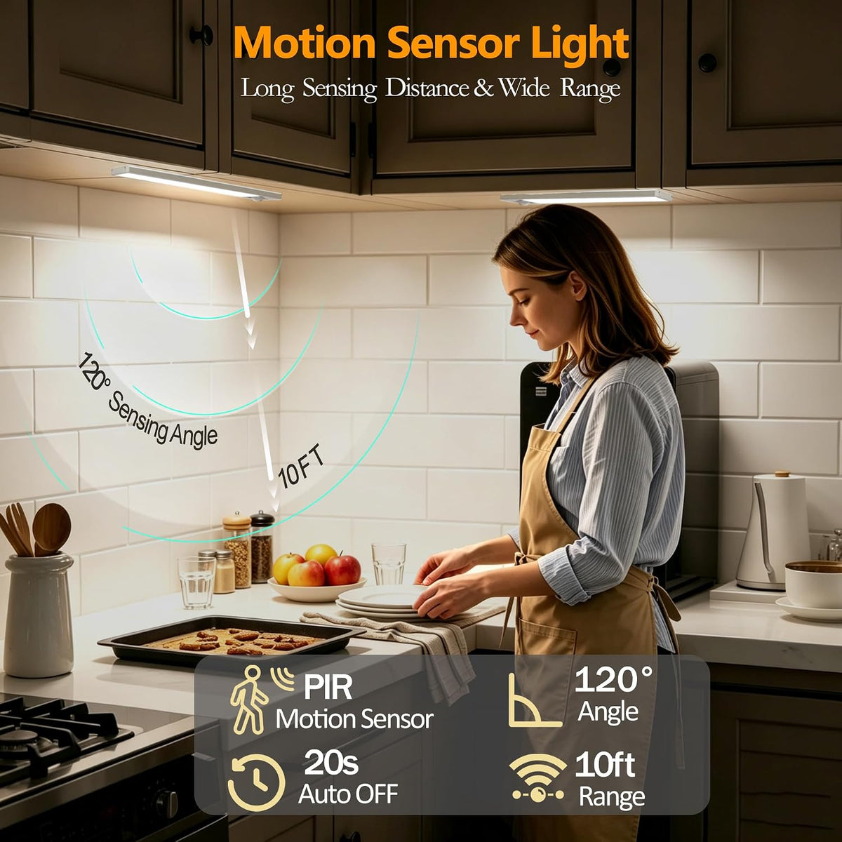 10inch Motion Sensor Light Indoor 6pcs Magnetic Closet Lights，Under Cabinet Lighting Wireless, Rechargeable,with 3